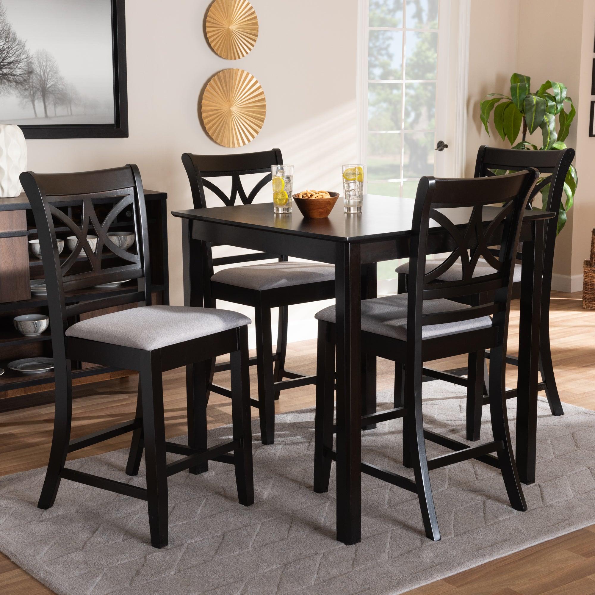 Chandler Modern and Contemporary Fabric Upholstered and Espresso Finished Wood 5-Piece Counter Height Pub Dining Set