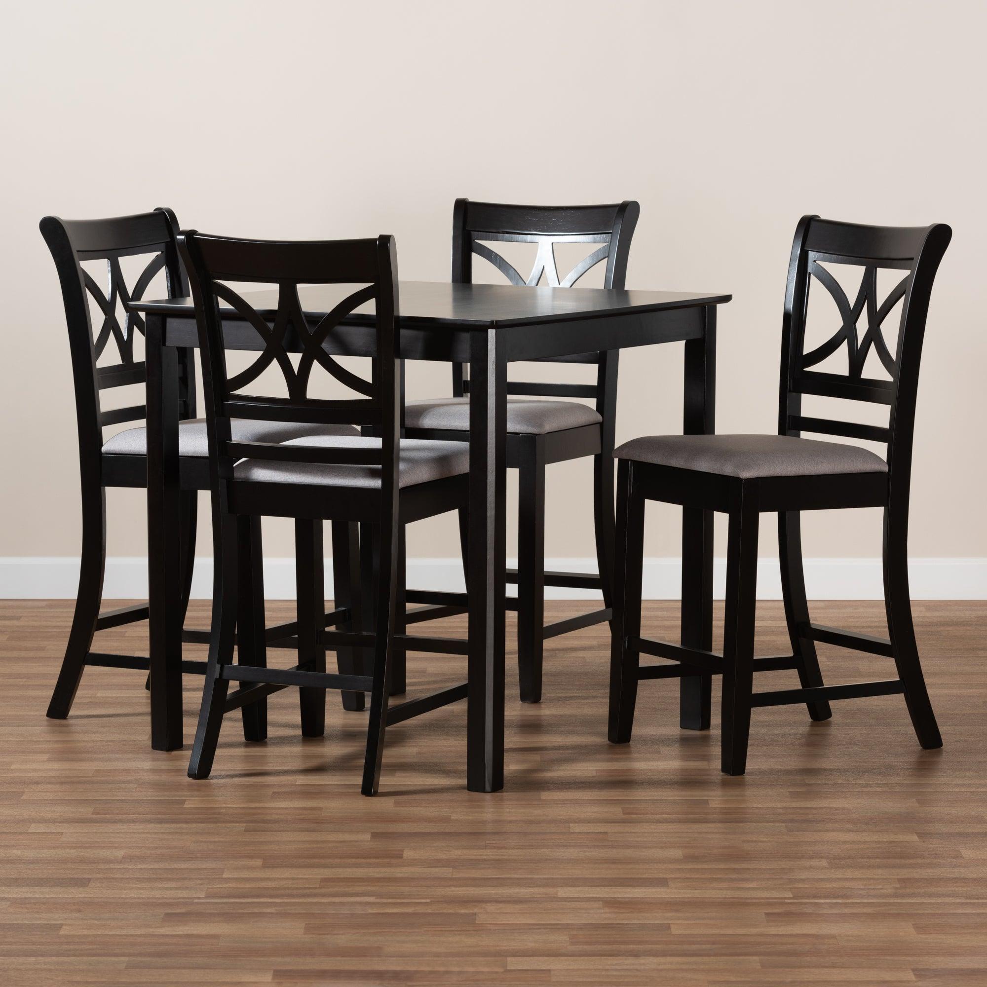 Chandler Modern and Contemporary Fabric Upholstered and Espresso Finished Wood 5-Piece Counter Height Pub Dining Set