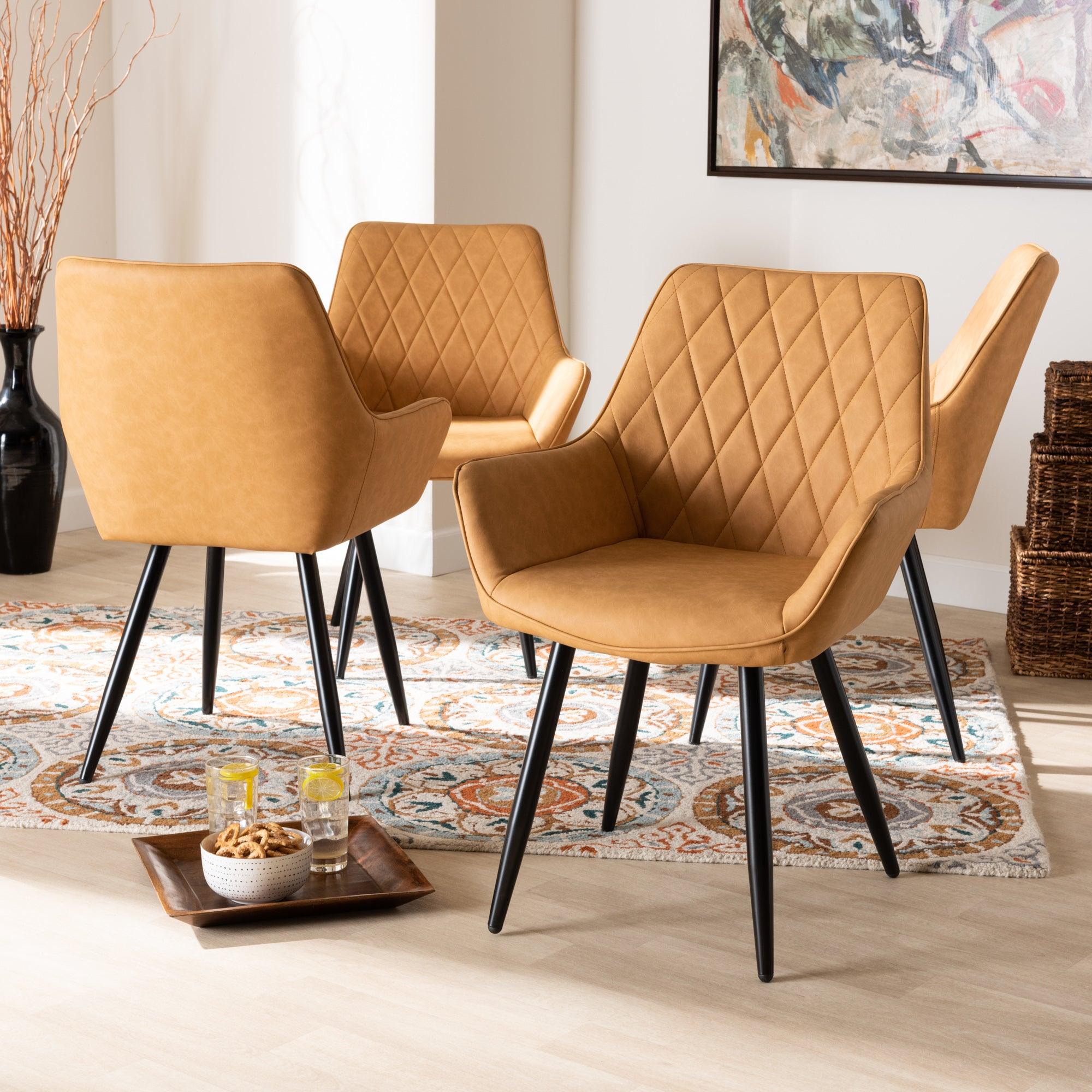 Astrid Mid-Century Contemporary Faux Leather Upholstered and Metal 4-Piece Dining Chair Set