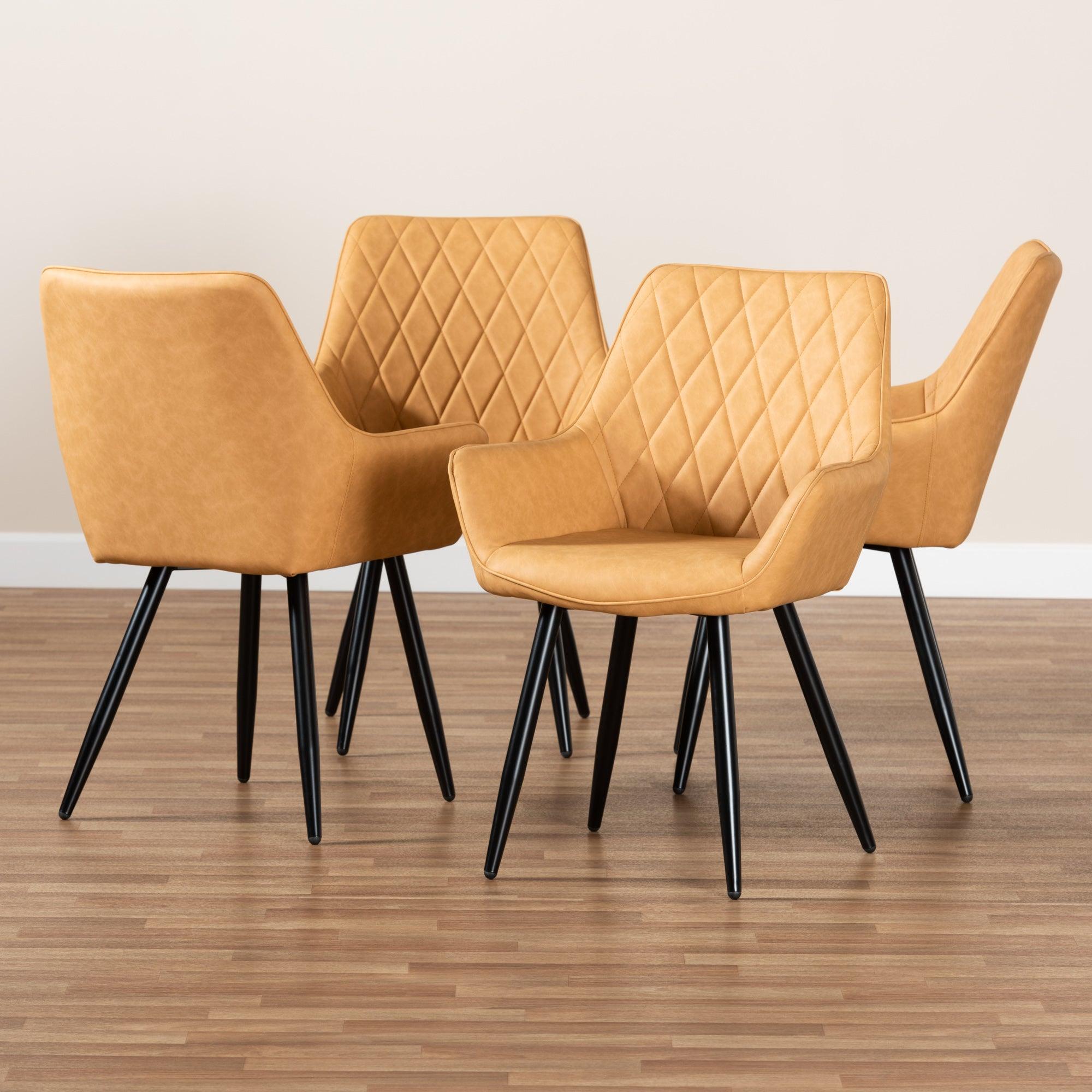 Astrid Mid-Century Contemporary Faux Leather Upholstered and Metal 4-Piece Dining Chair Set