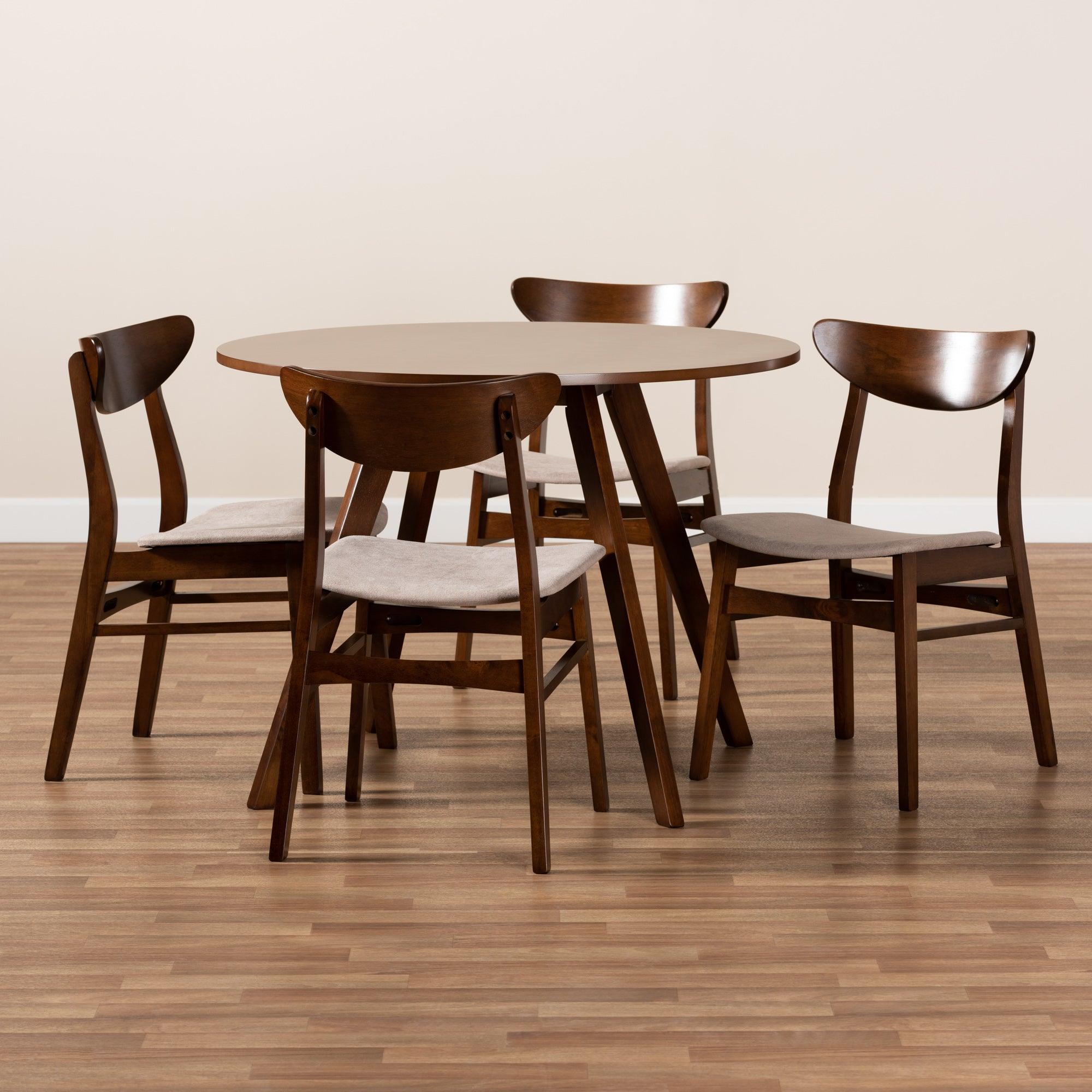 Philip Mid-Century Modern Transitional Light Fabric Upholstered and Finished Wood 5-Piece Dining Set