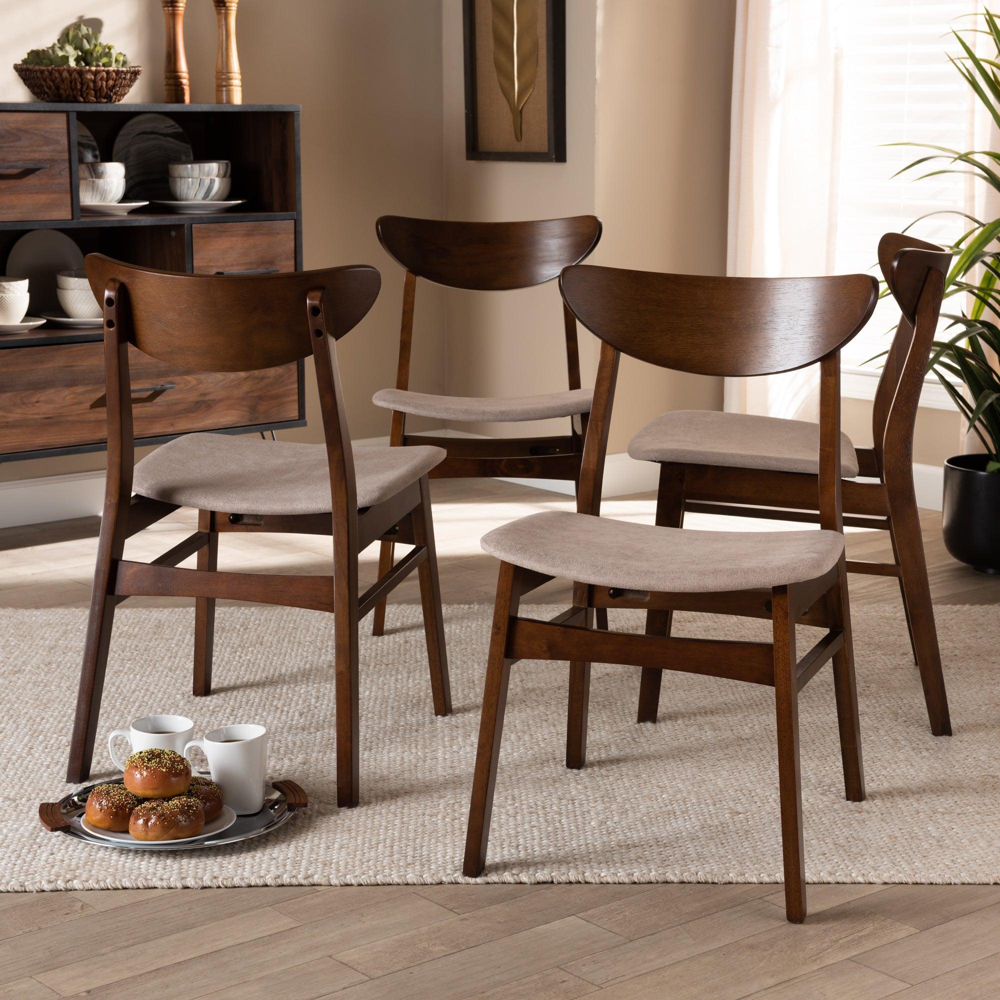 Parlin Mid-Century Modern Transitional Light Fabric Upholstered and Finished Wood 4-Piece Dining Chair Set