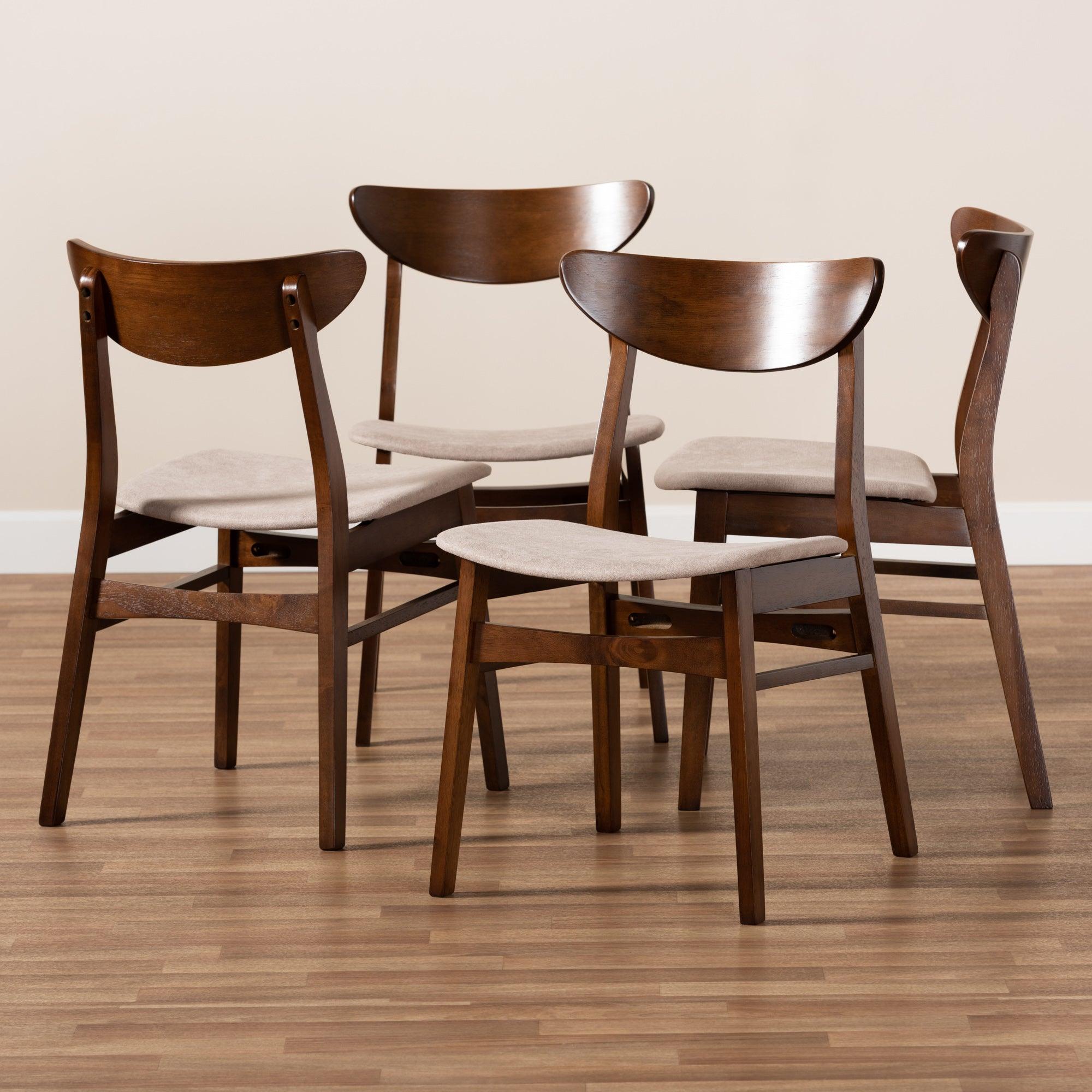 Parlin Mid-Century Modern Transitional Light Fabric Upholstered and Finished Wood 4-Piece Dining Chair Set