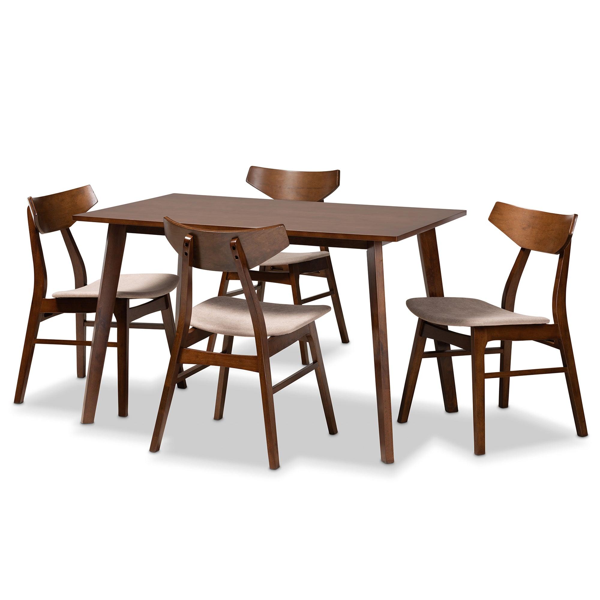 Lois Mid-Century Modern Transitional Light Fabric Upholstered and Finished Wood 5-Piece Dining Set