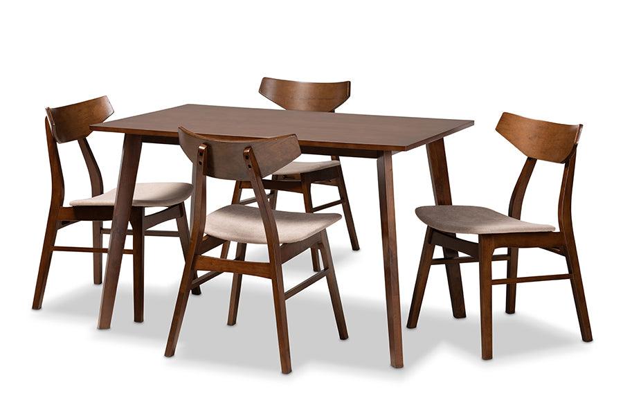Lois Mid-Century Modern Transitional Light Fabric Upholstered and Finished Wood 5-Piece Dining Set