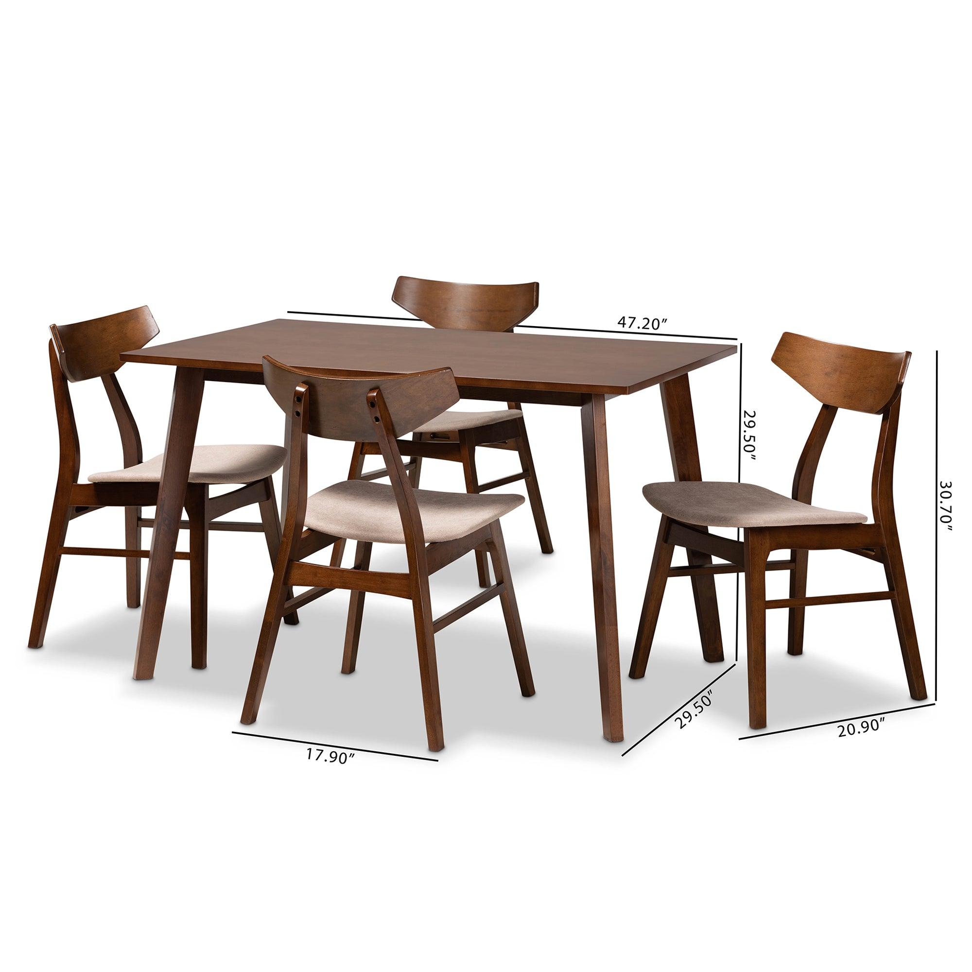 Lois Mid-Century Modern Transitional Light Fabric Upholstered and Finished Wood 5-Piece Dining Set