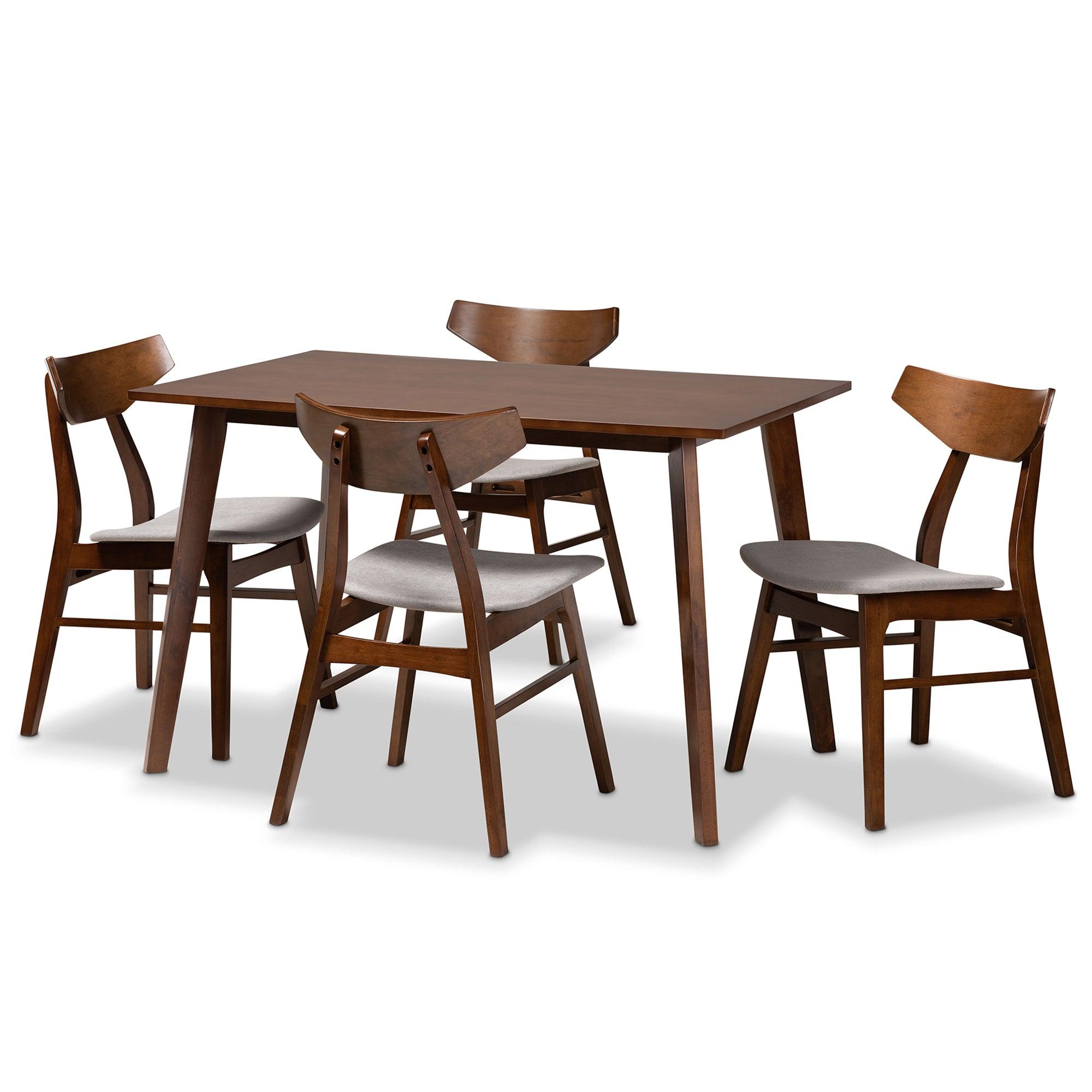 Lois Mid-Century Modern Transitional Light Fabric Upholstered and Finished Wood 5-Piece Dining Set