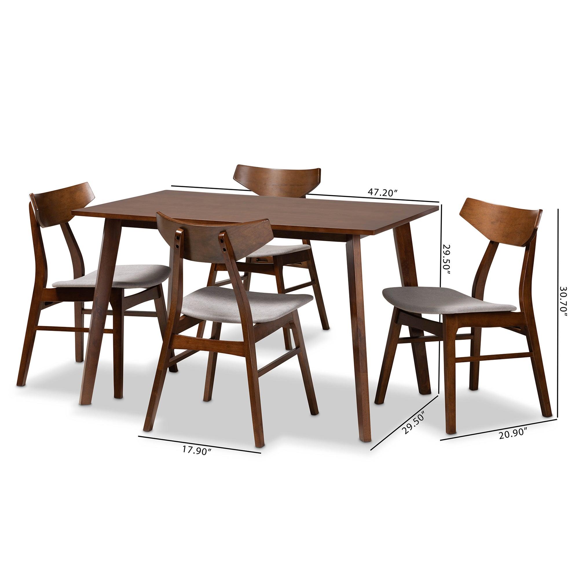 Lois Mid-Century Modern Transitional Light Fabric Upholstered and Finished Wood 5-Piece Dining Set