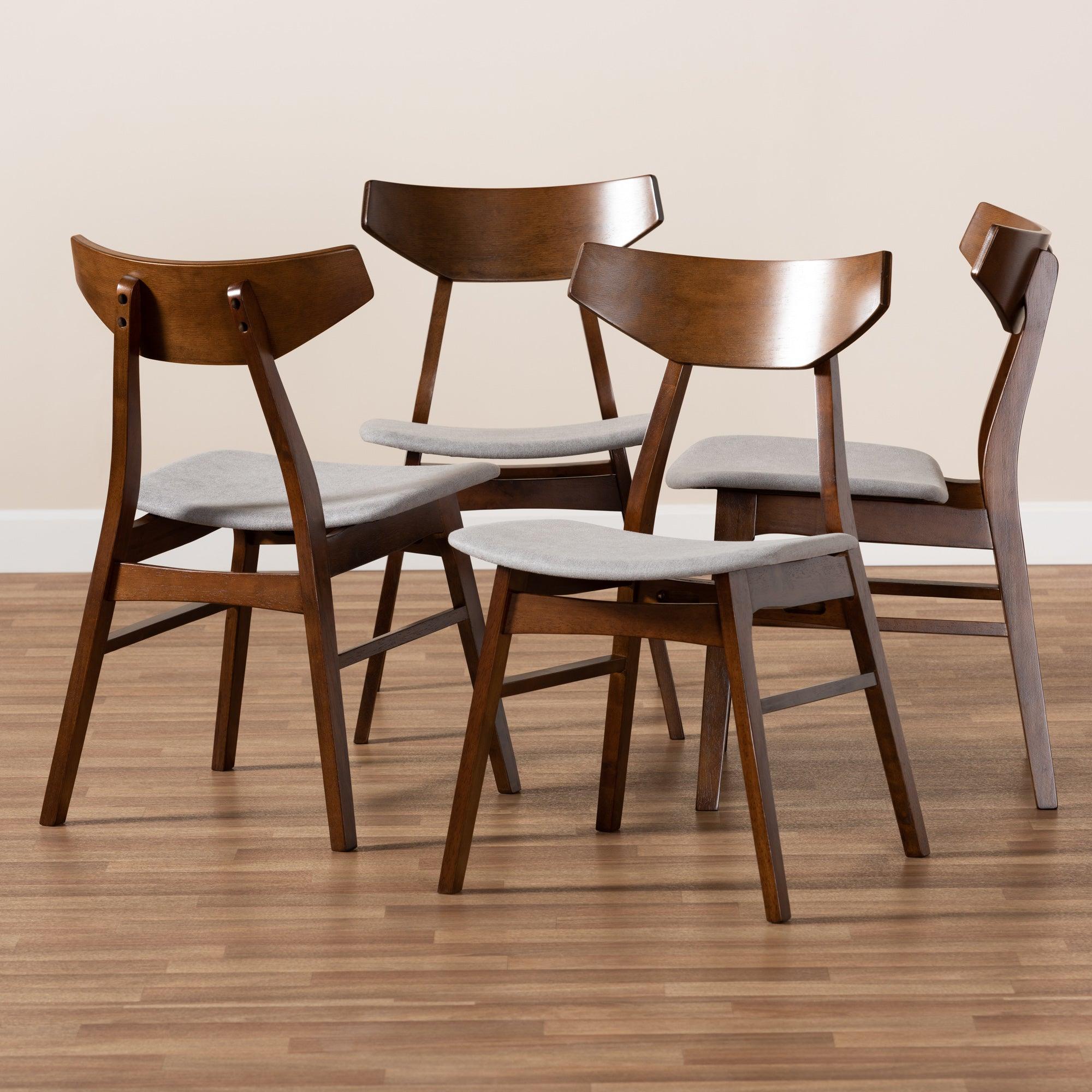 Danica Mid-Century Modern Transitional Light Fabric Upholstered and Finished Wood 4-Piece Dining Chair Set
