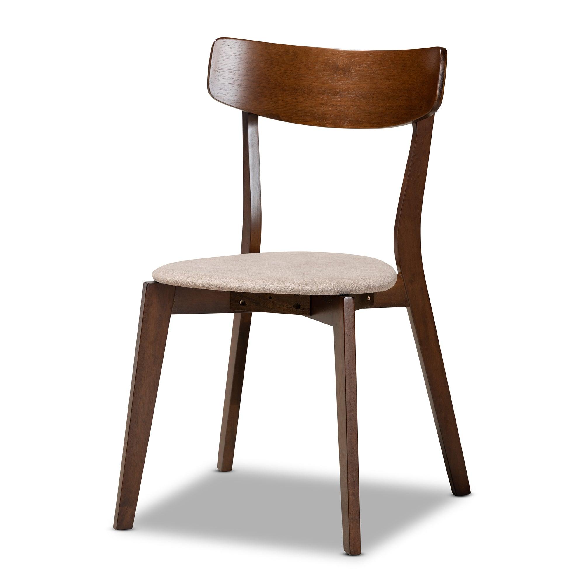 Rika Mid-Century Modern Transitional Light Fabric Upholstered and Finished Wood 5-Piece Dining Set