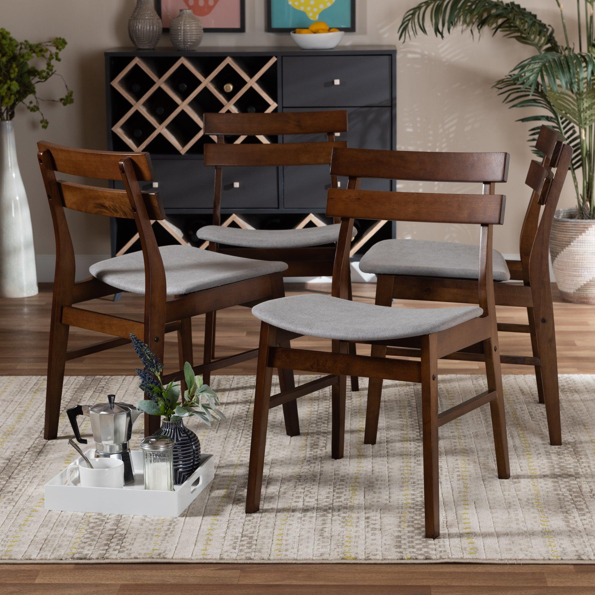 Devlin Mid-Century Modern Transitional Light Fabric Upholstered and Finished Wood 4-Piece Dining Chair Set