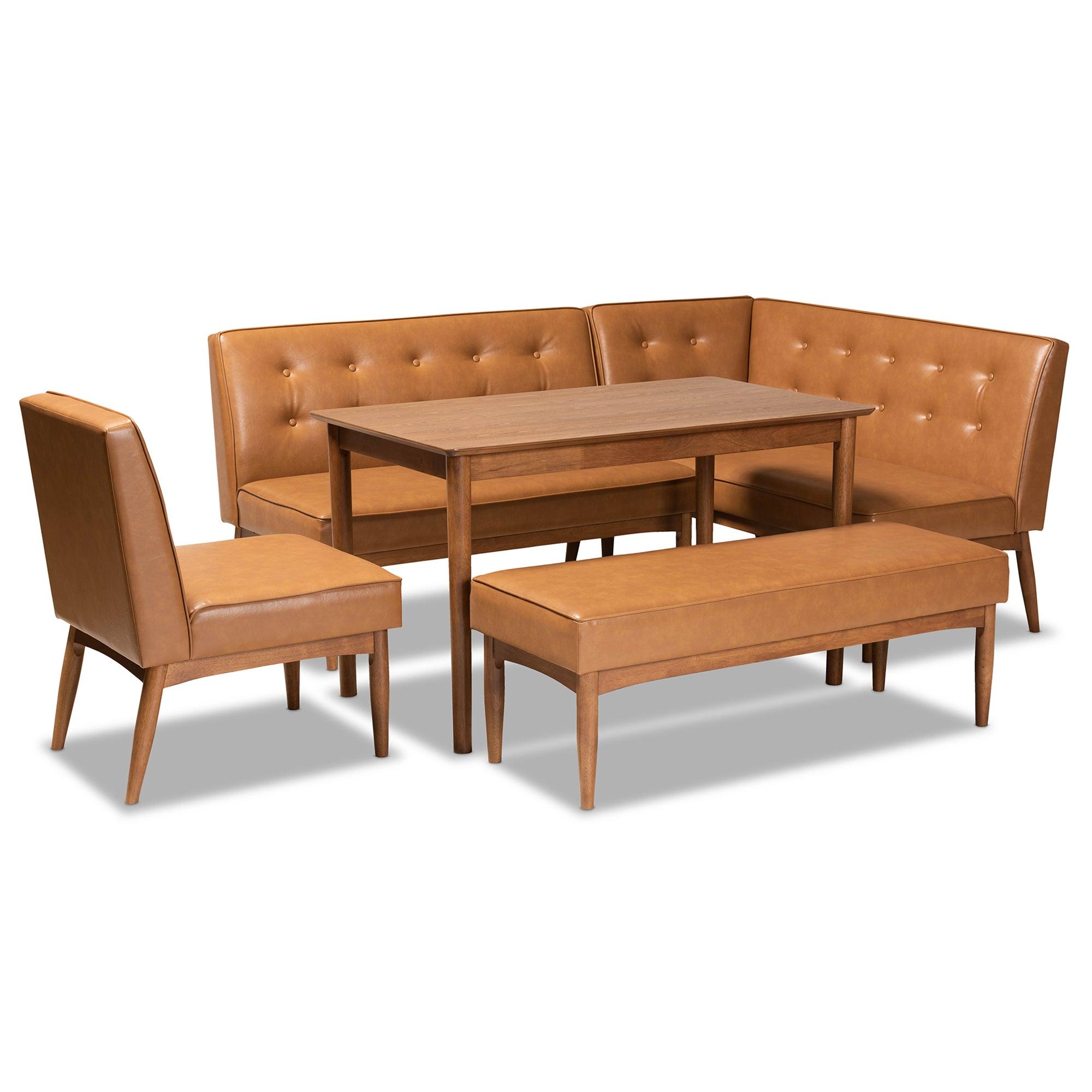 Arvid Mid-Century Modern Faux Leather Upholstered and Finished Wood 5-Piece Dining Nook Set