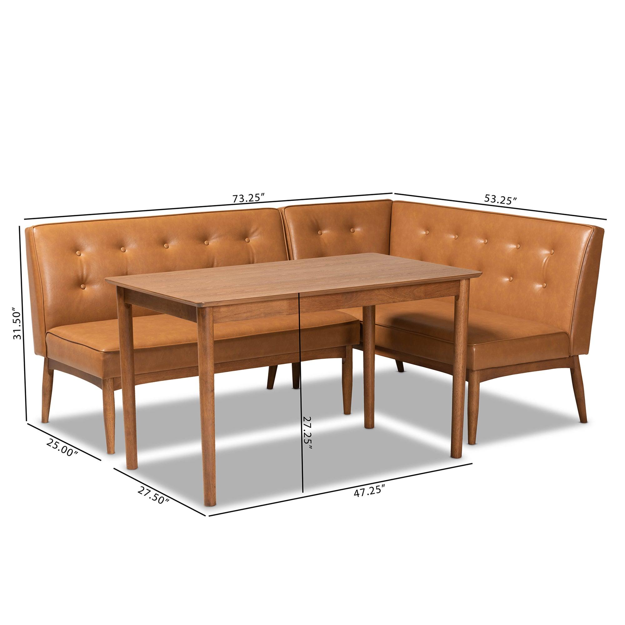 Arvid Mid-Century Modern Faux Leather Upholstered and Finished Wood 3-Piece Dining Nook Set