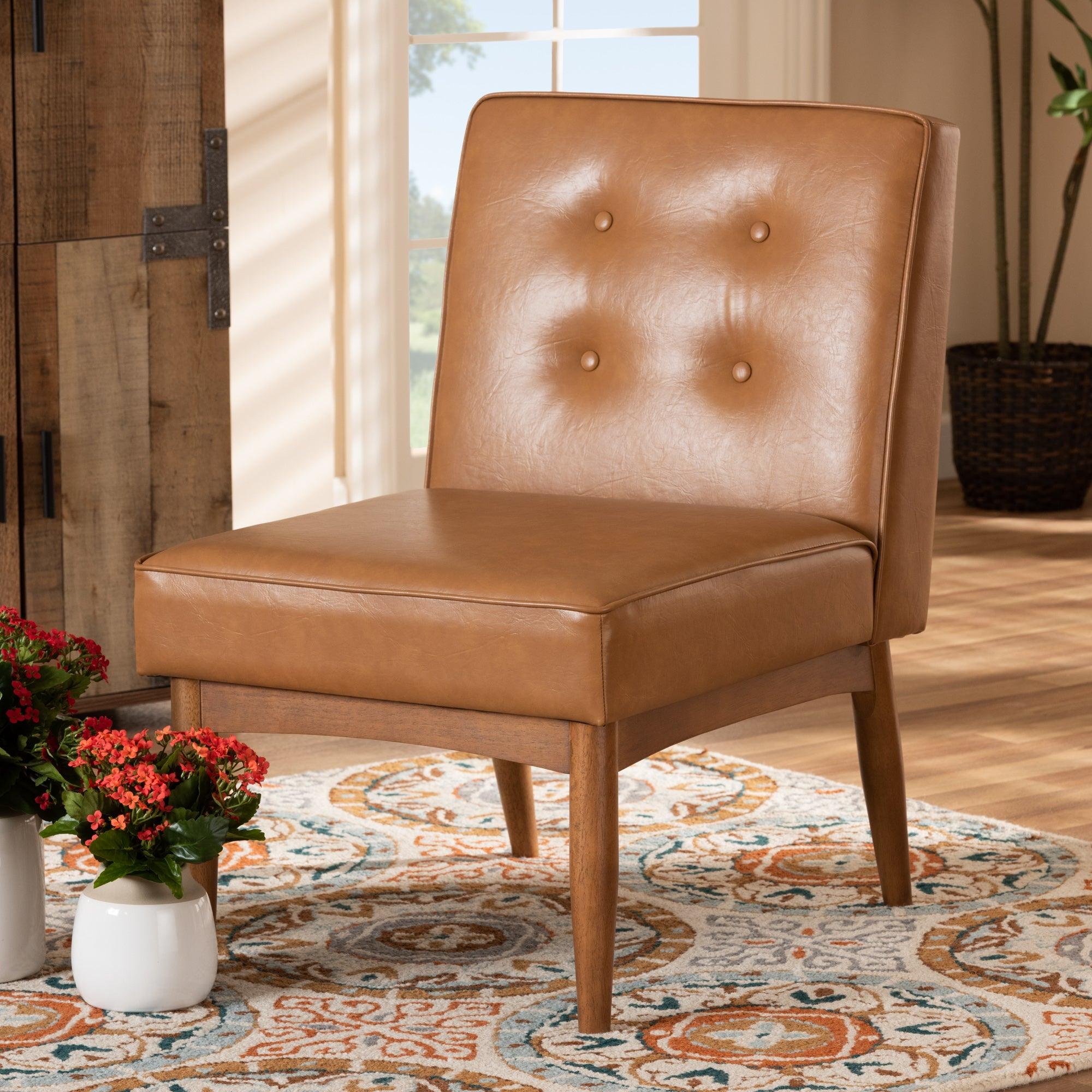 Arvid Mid-Century Modern Faux Leather Upholstered and Finished Wood Dining Chair