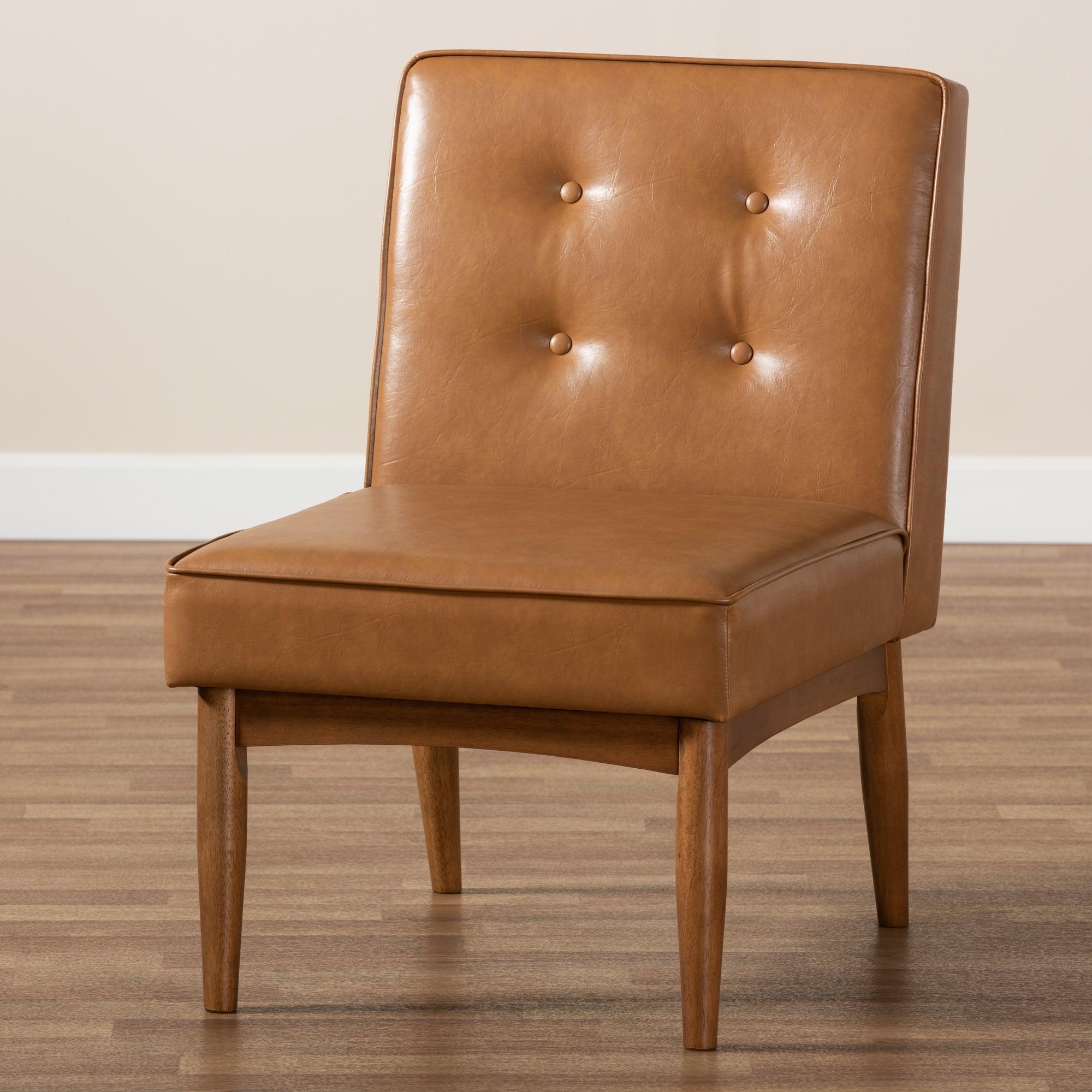Arvid Mid-Century Modern Faux Leather Upholstered and Finished Wood Dining Chair