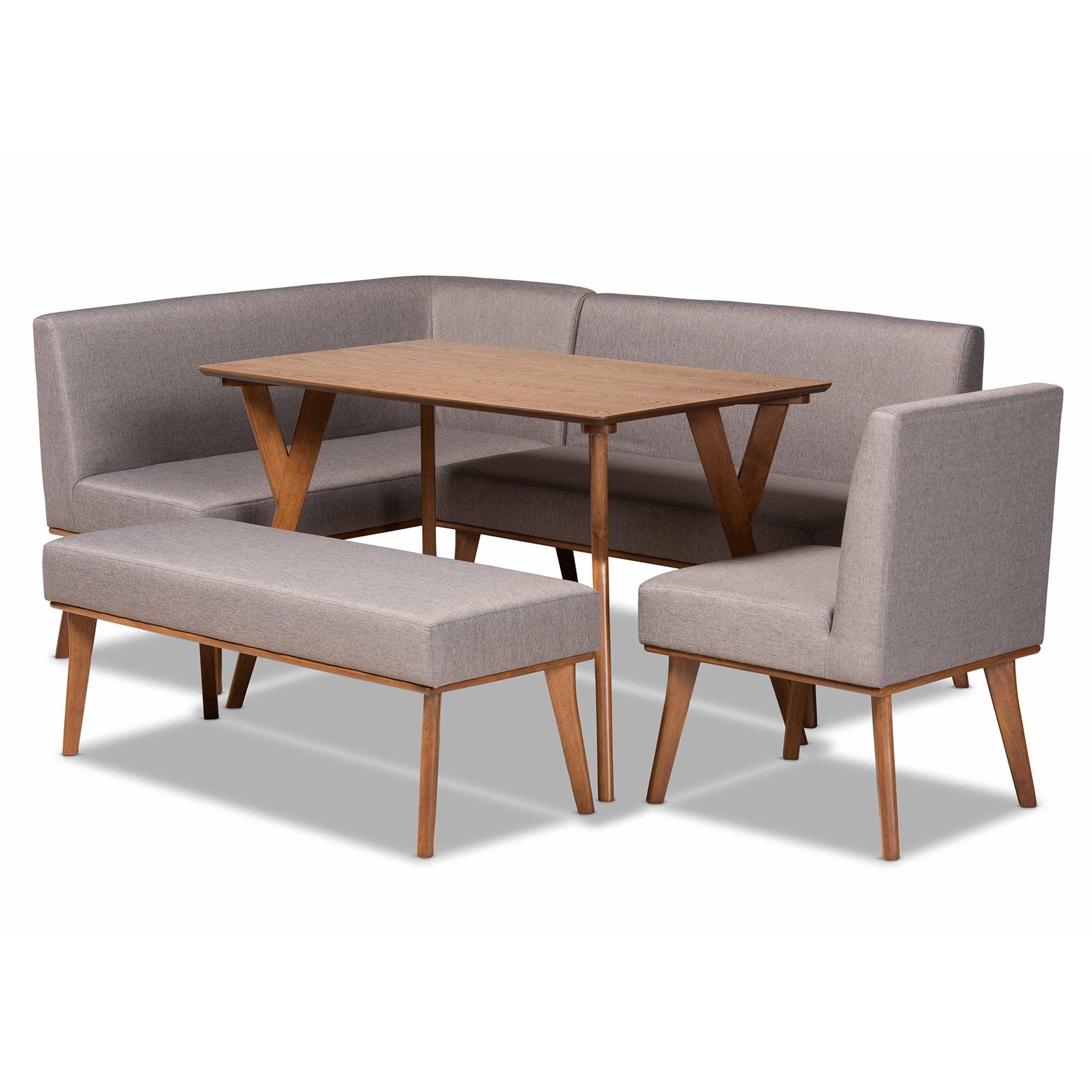 Odessa Mid-Century Modern Fabric Upholstered and Finished Wood 5-Piece Dining Nook Set