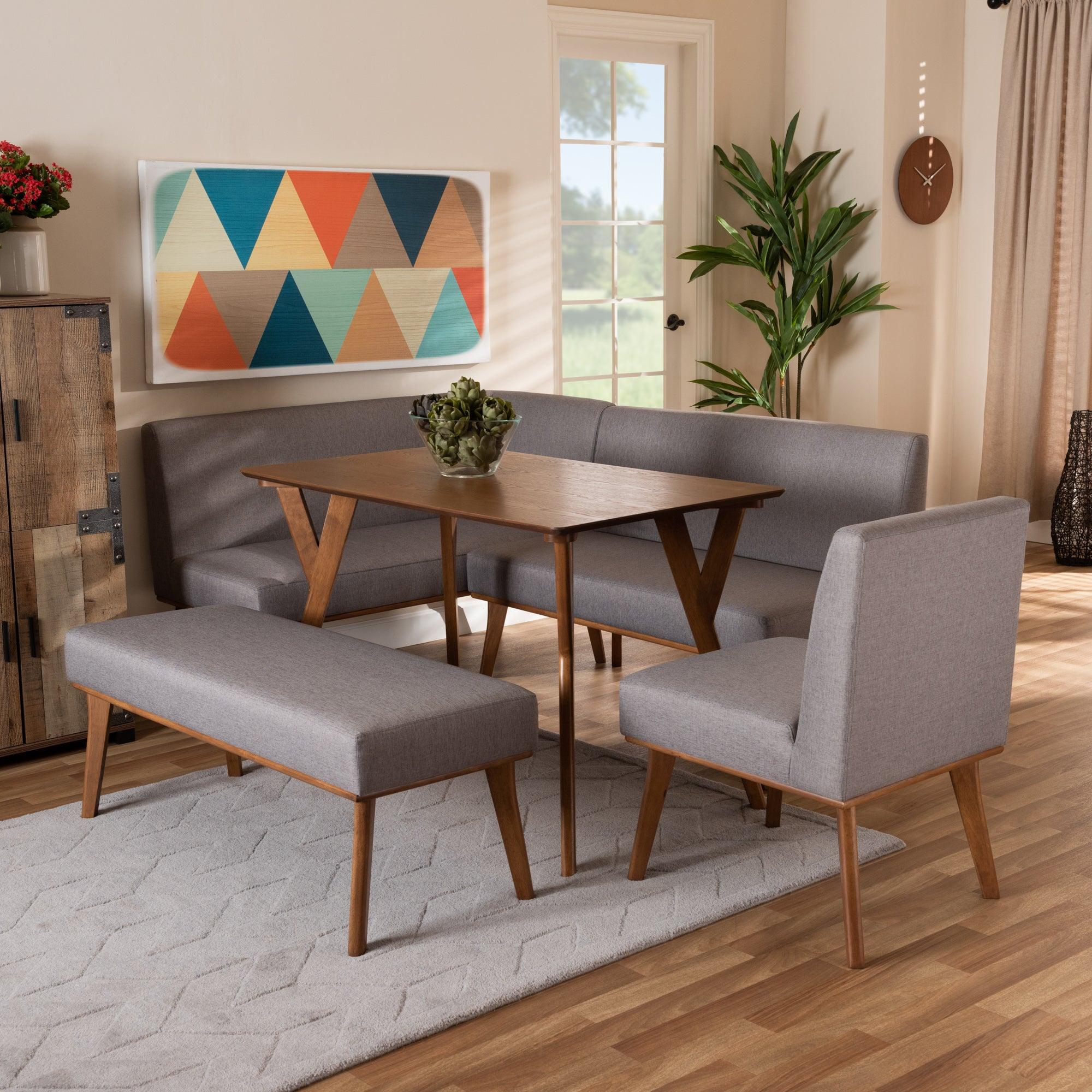Odessa Mid-Century Modern Fabric Upholstered and Finished Wood 5-Piece Dining Nook Set