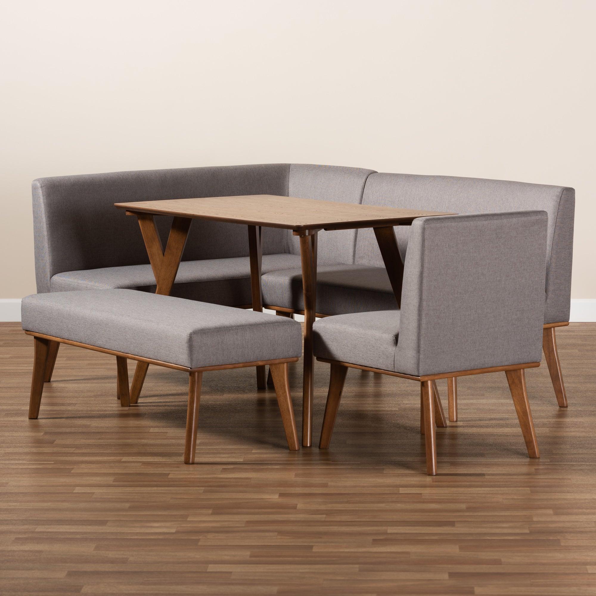 Odessa Mid-Century Modern Fabric Upholstered and Finished Wood 5-Piece Dining Nook Set