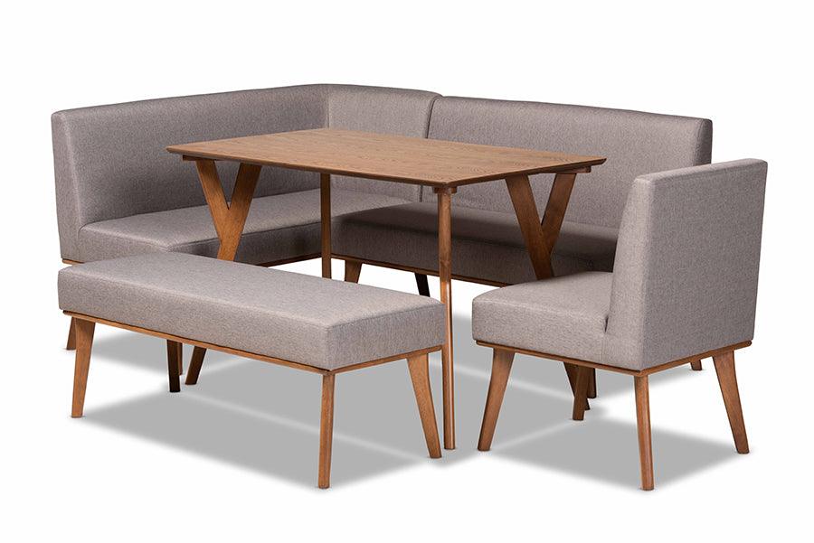 Odessa Mid-Century Modern Fabric Upholstered and Finished Wood 5-Piece Dining Nook Set
