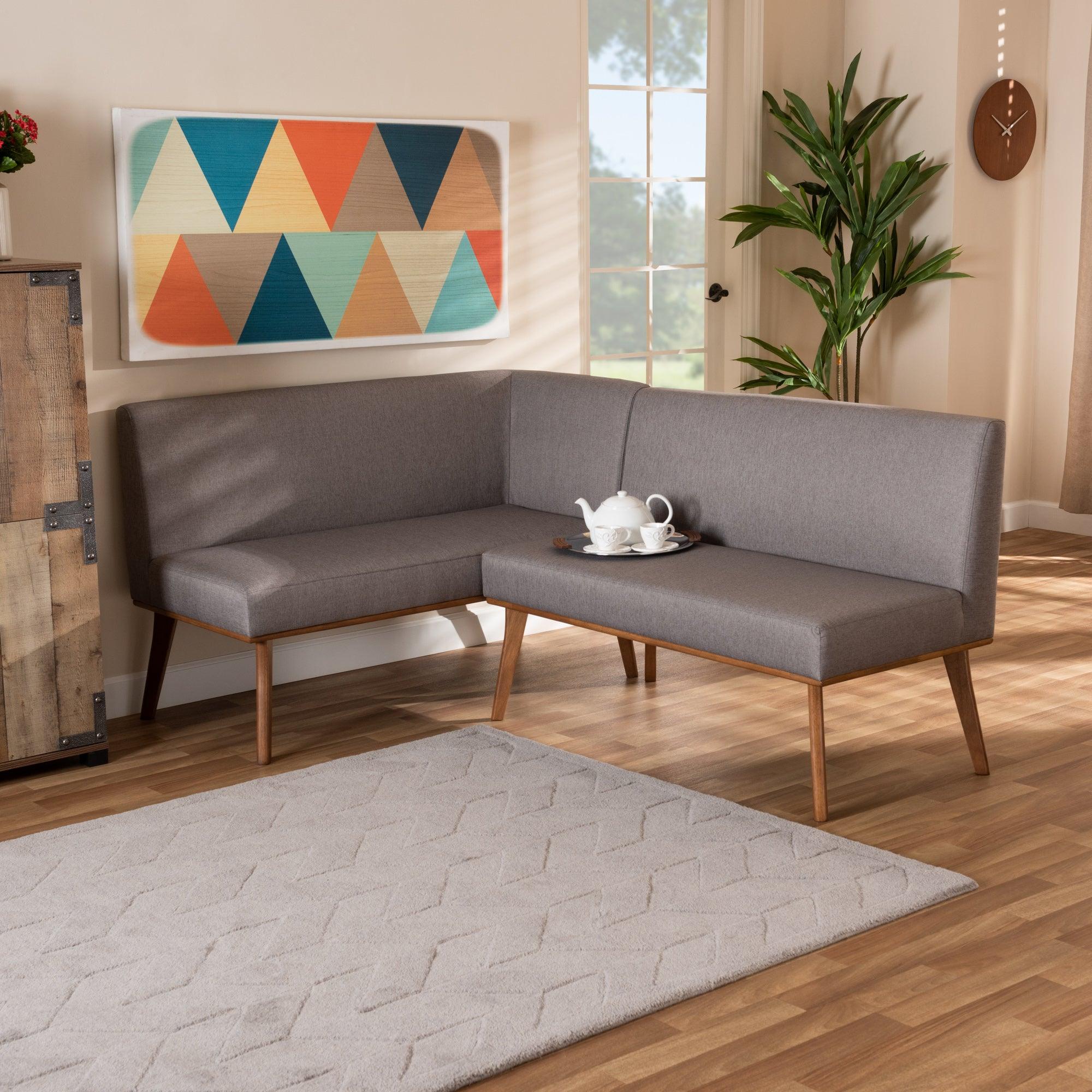 Odessa Mid-Century Modern Fabric Upholstered and Finished 2-Piece Wood Dining Nook Banquette Set