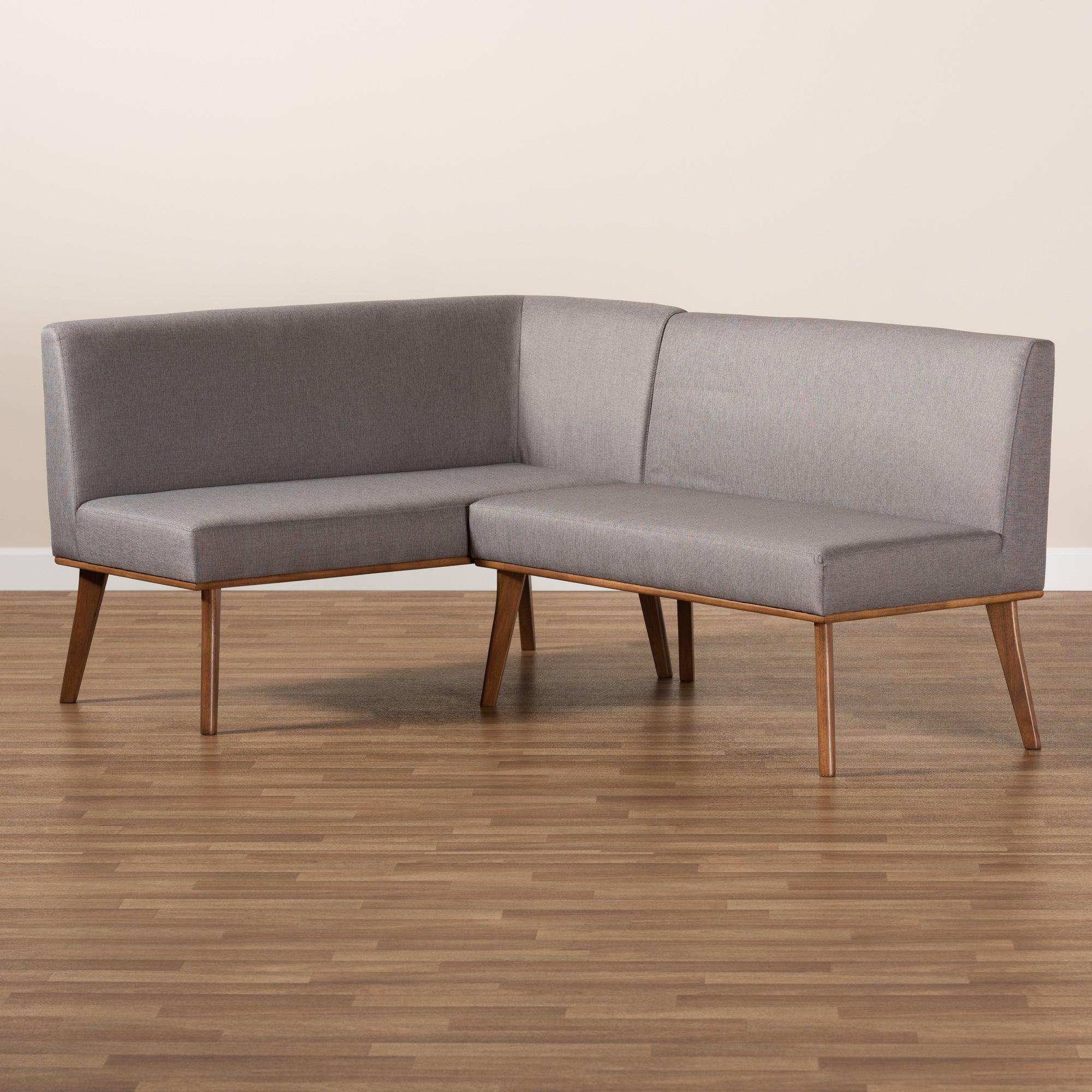 Odessa Mid-Century Modern Fabric Upholstered and Finished 2-Piece Wood Dining Nook Banquette Set
