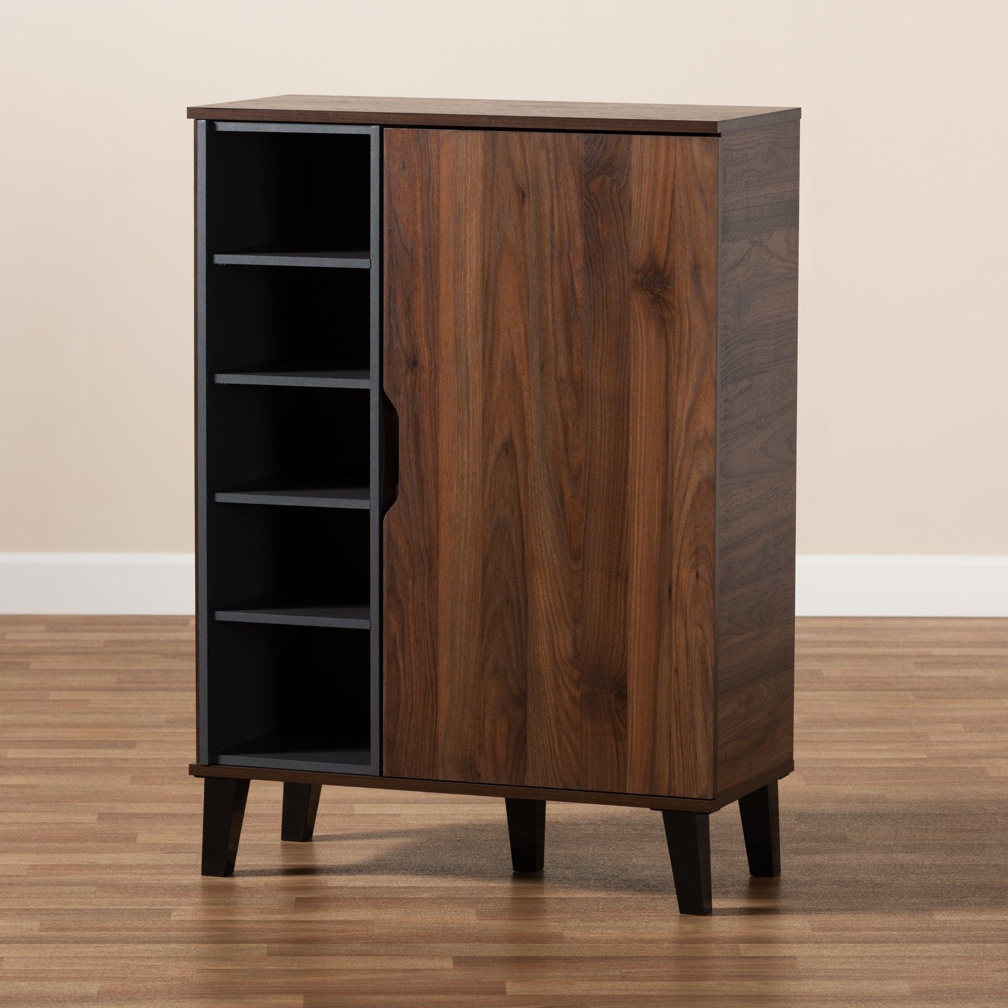 Idina Mid-Century Modern Two-Tone and Finished Wood 1-Door Shoe Cabinet