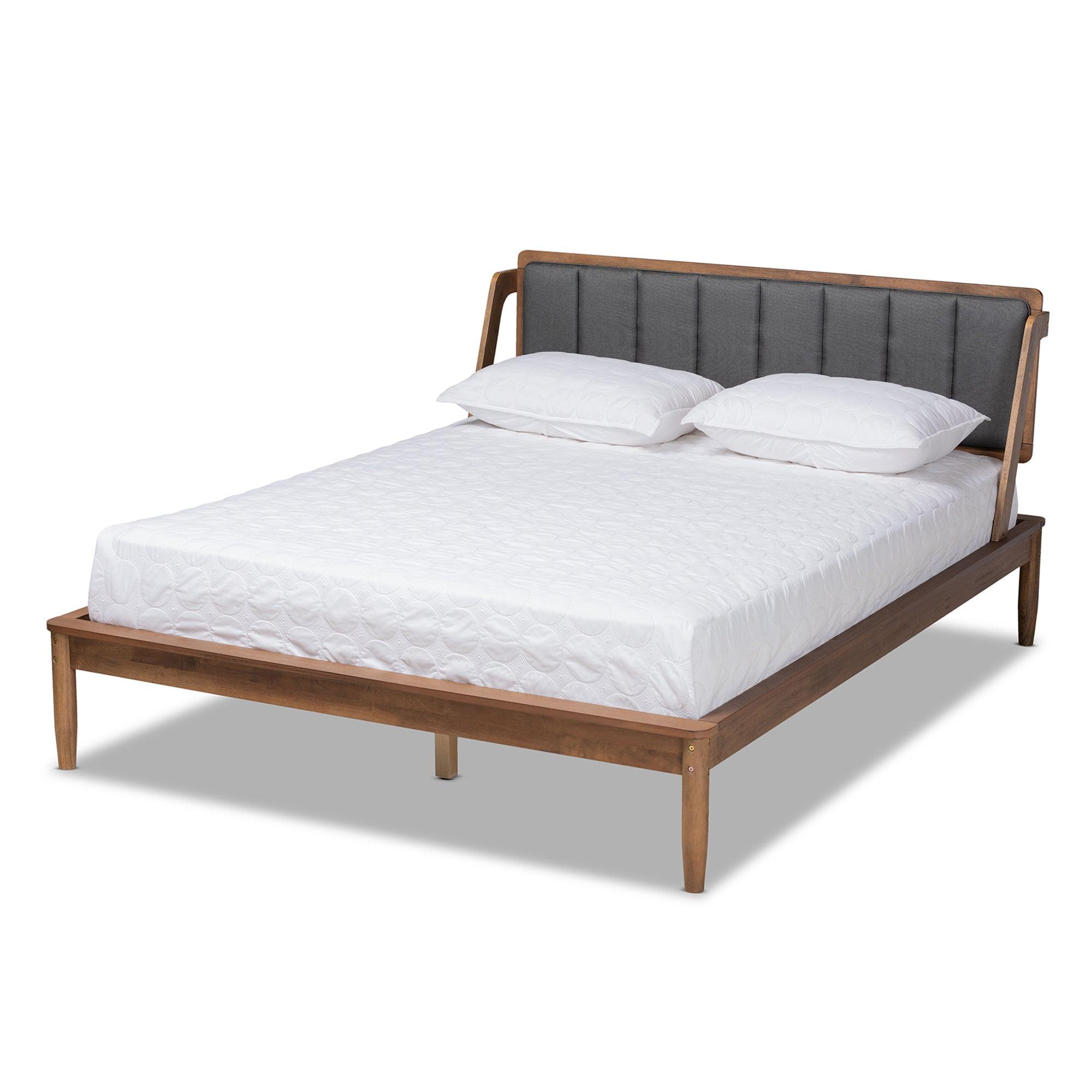 Helsa Mid-Century Modern Dark Fabric Upholstered and Finished Platform Bed