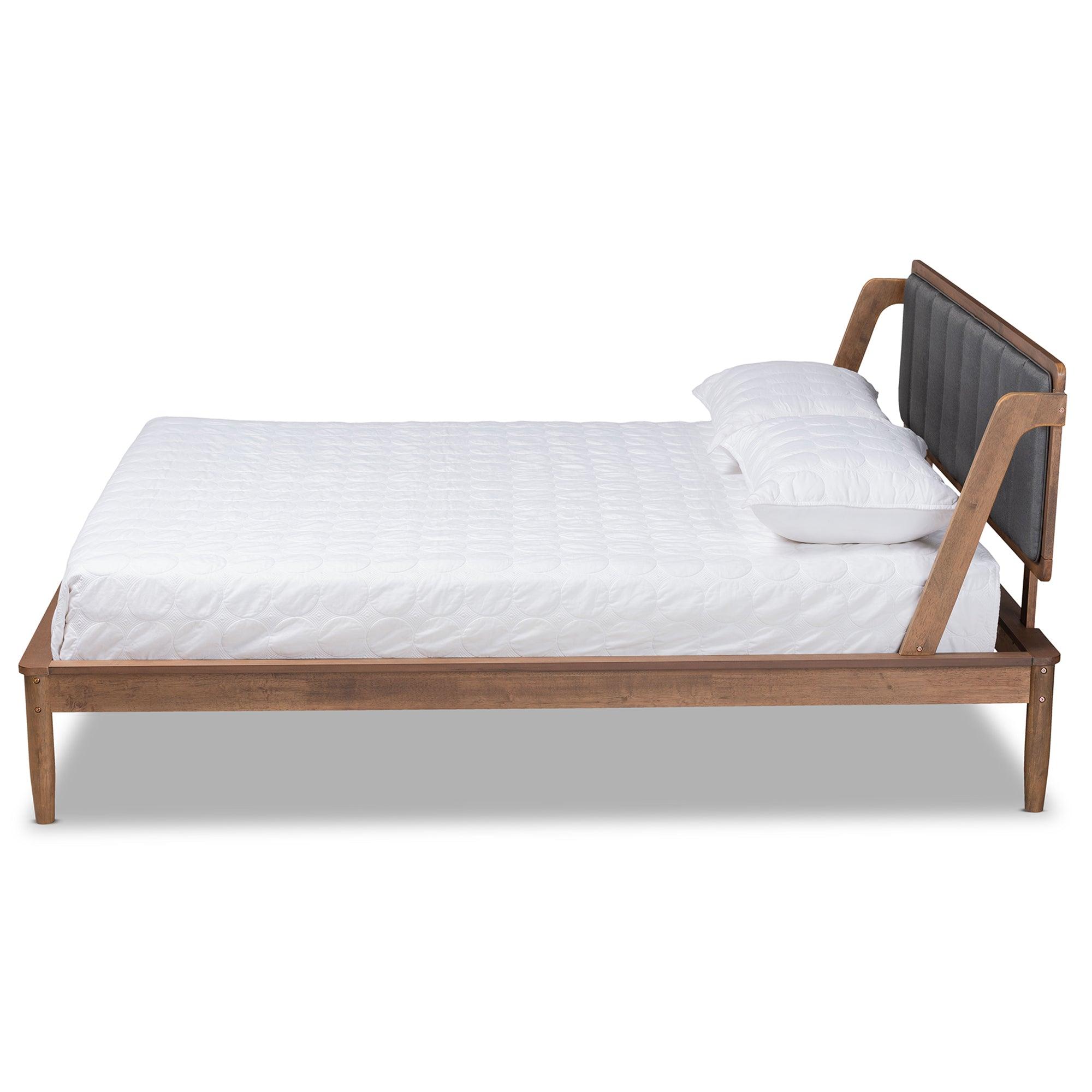 Helsa Mid-Century Modern Dark Fabric Upholstered and Finished Platform Bed