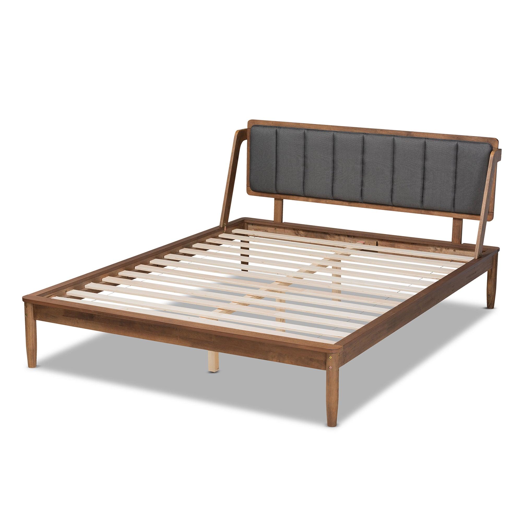 Helsa Mid-Century Modern Dark Fabric Upholstered and Finished Platform Bed