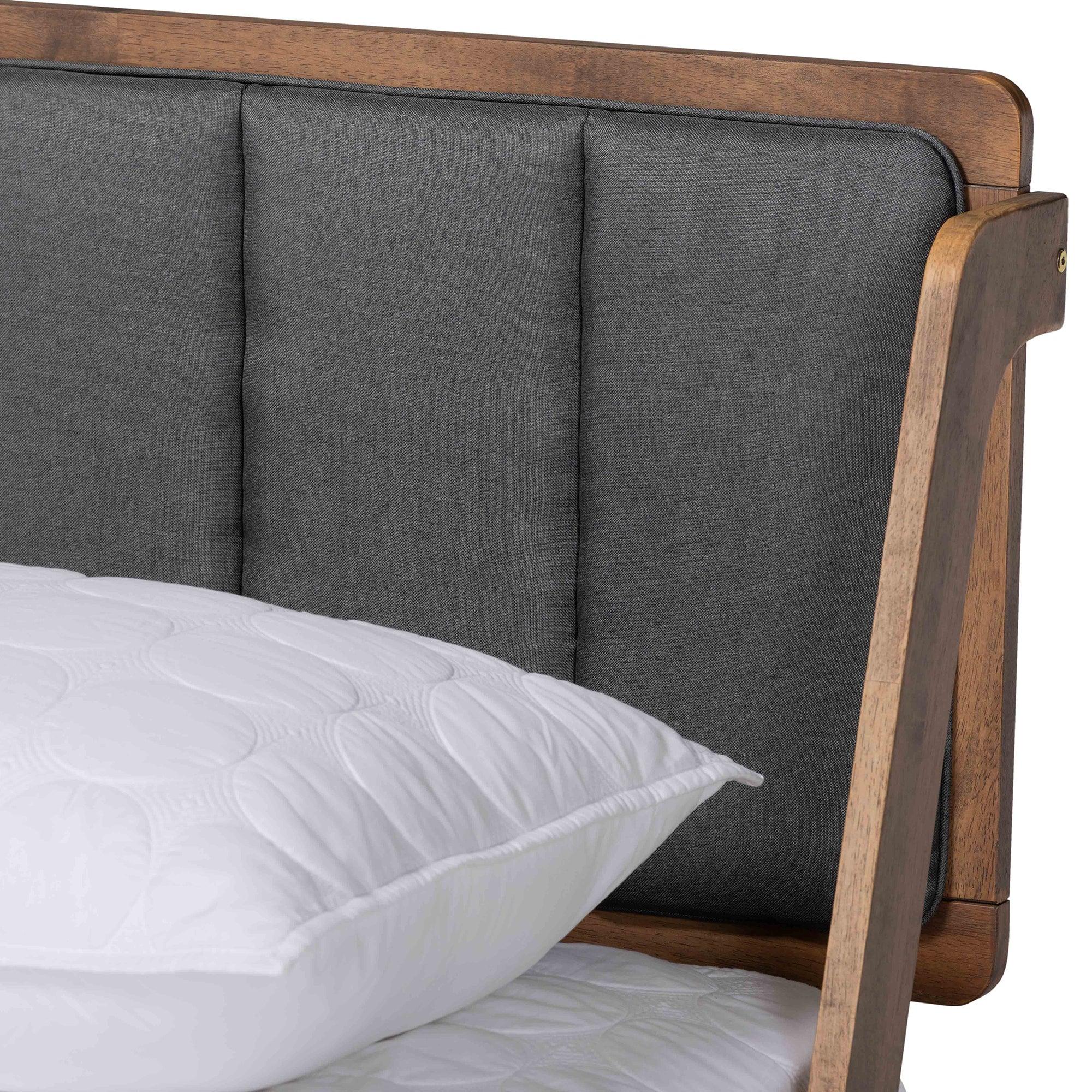 Helsa Mid-Century Modern Dark Fabric Upholstered and Finished Platform Bed