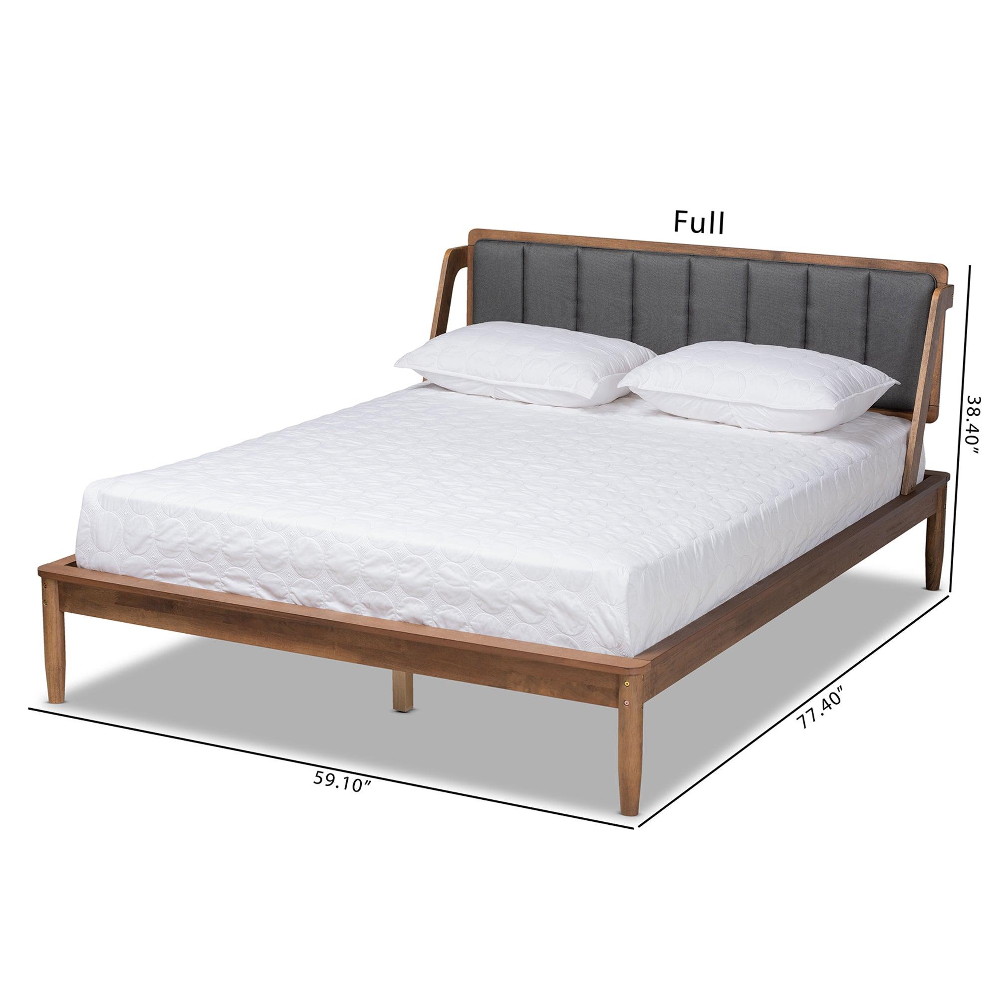 Helsa Mid-Century Modern Dark Fabric Upholstered and Finished Platform Bed