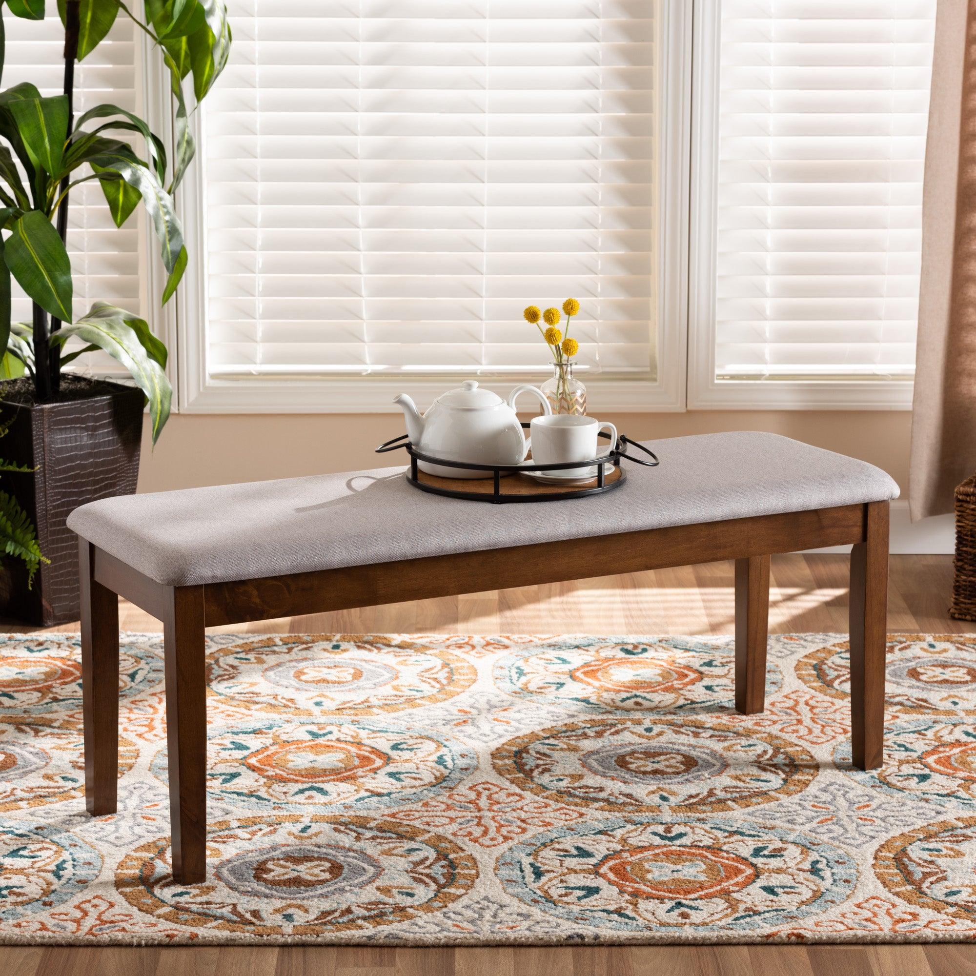 Teresa Modern and Contemporary Transitional Fabric Upholstered and Finished Wood Dining Bench