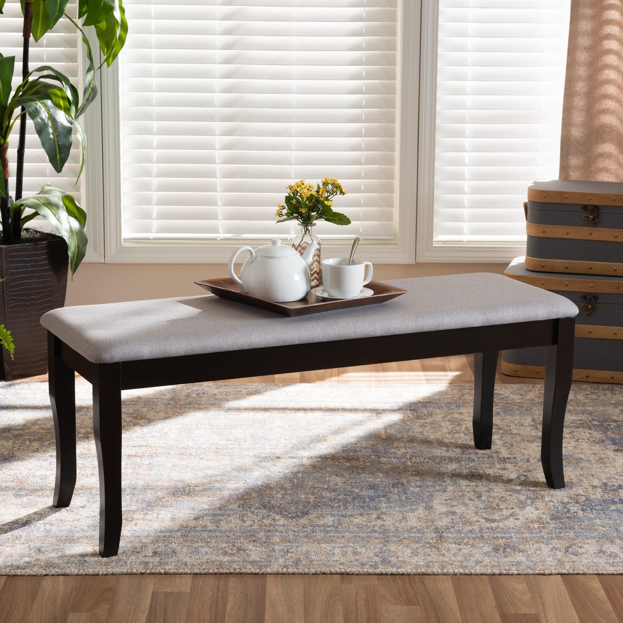 Cornelie Modern and Contemporary Transitional Fabric Upholstered and Finished Wood Dining Bench