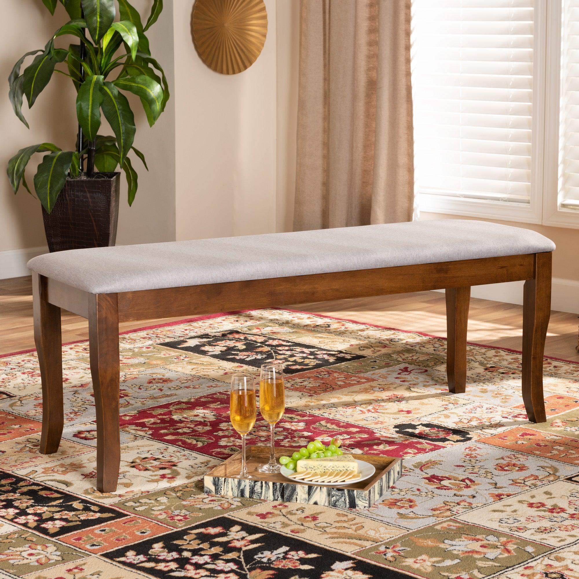 Cornelie Modern and Contemporary Transitional Fabric Upholstered and Finished Wood Dining Bench
