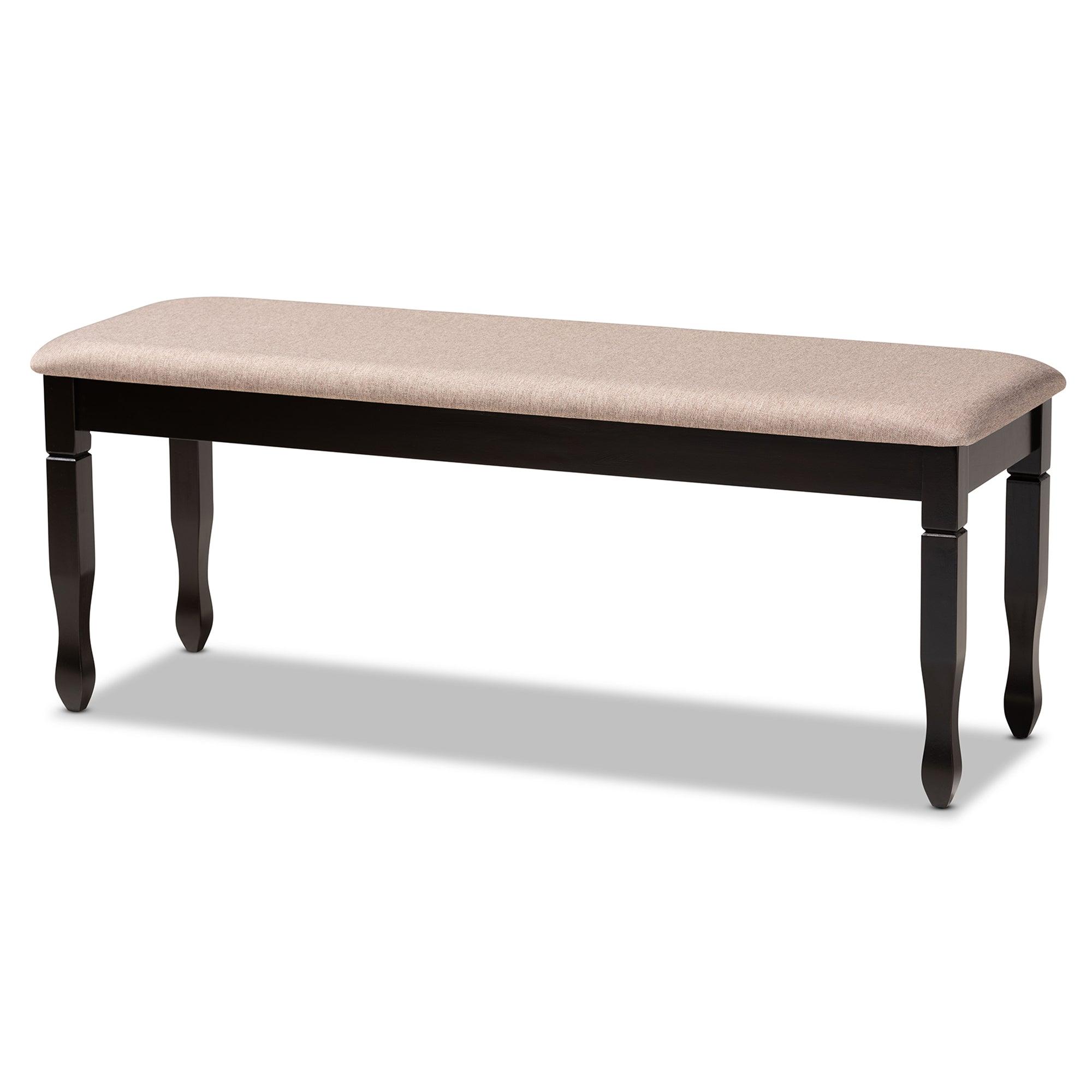 Corey Modern and Contemporary Sand Fabric Upholstered and Finished Wood Dining Bench