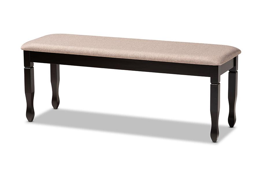 Corey Modern and Contemporary Sand Fabric Upholstered and Finished Wood Dining Bench