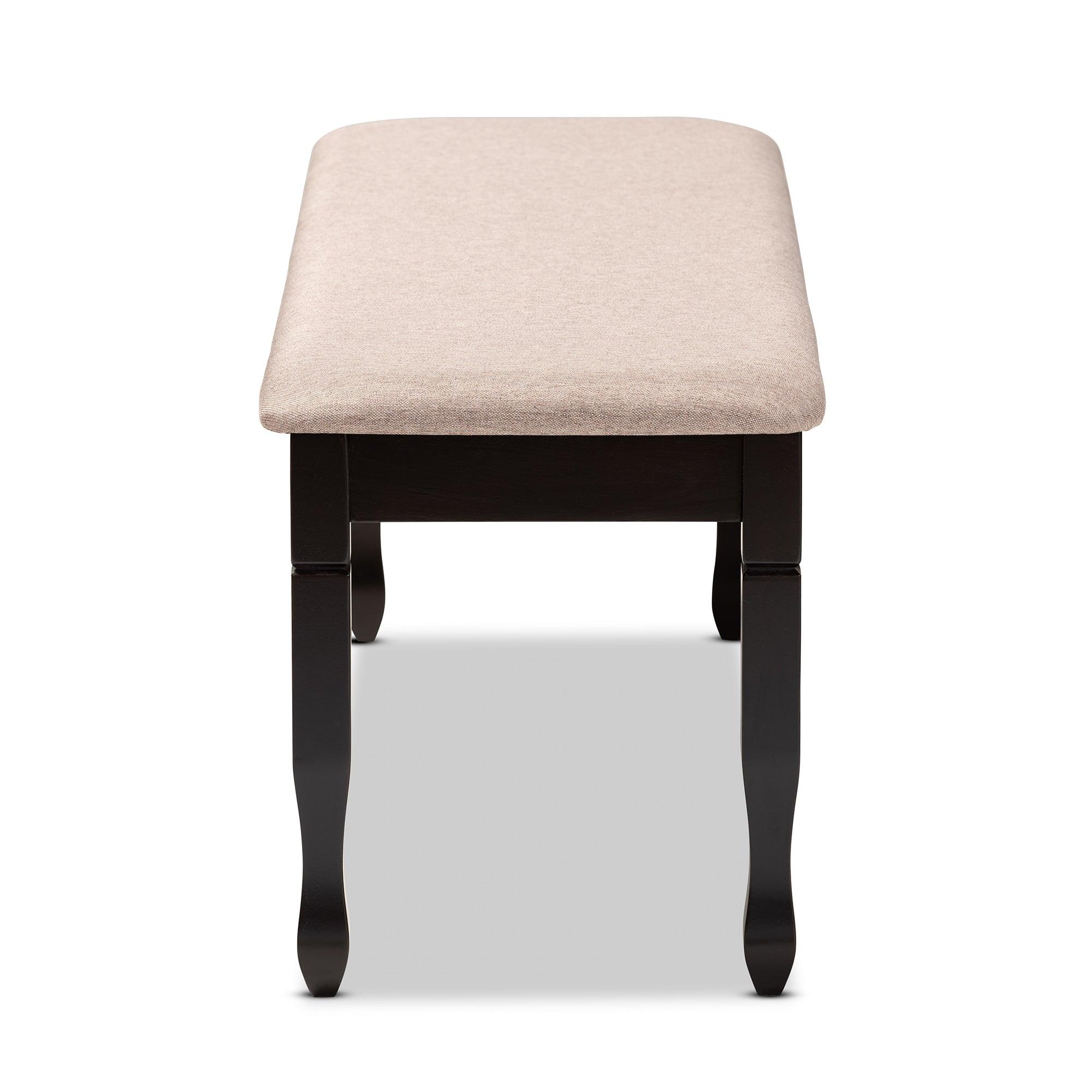 Corey Modern and Contemporary Sand Fabric Upholstered and Finished Wood Dining Bench