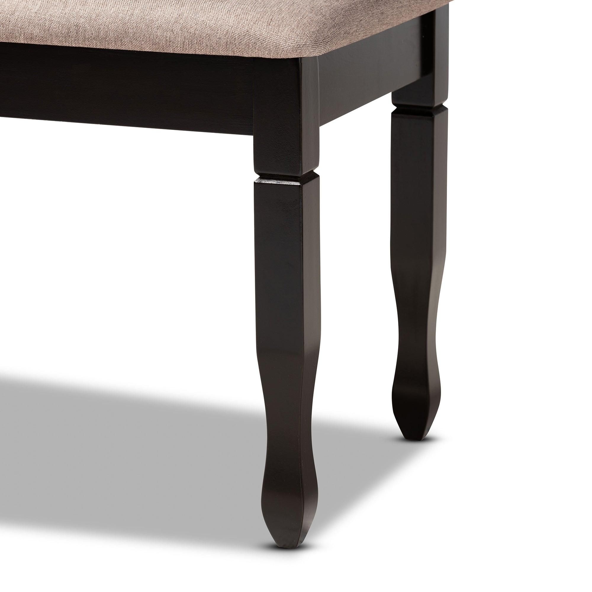 Corey Modern and Contemporary Sand Fabric Upholstered and Finished Wood Dining Bench