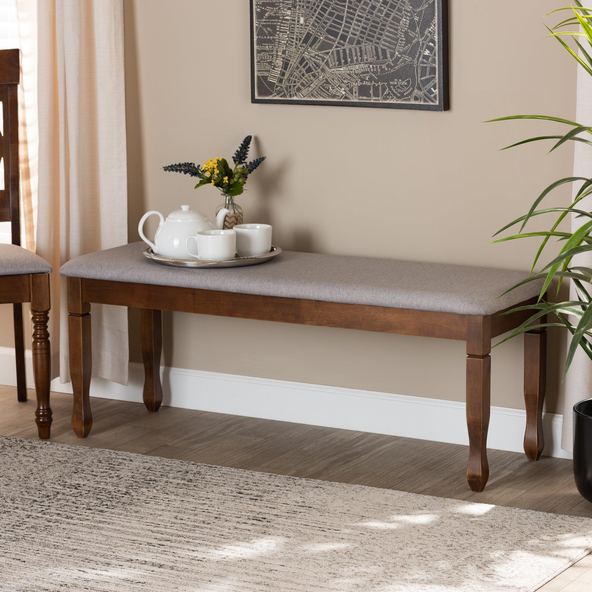 Corey Modern and Contemporary Fabric Upholstered and Finished Wood Dining Bench