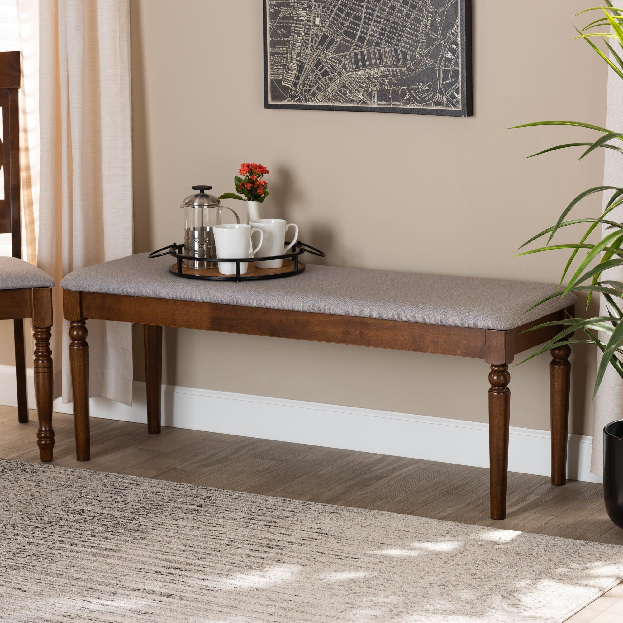 Giovanni Modern and Contemporary Fabric Upholstered and Finished Wood Dining Bench