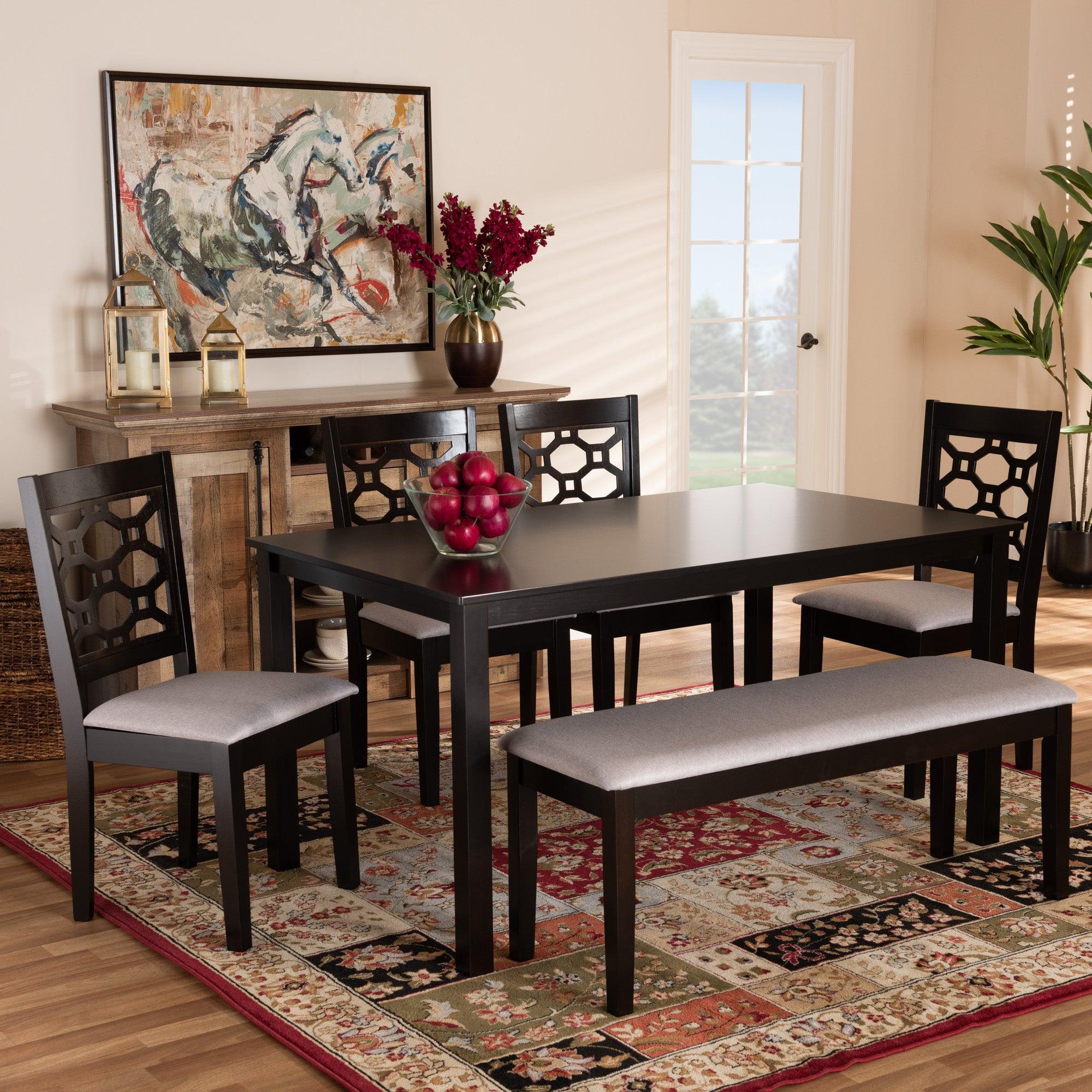 Gabriel Modern and Contemporary Fabric Upholstered and Finished Wood 6-Piece Dining Set