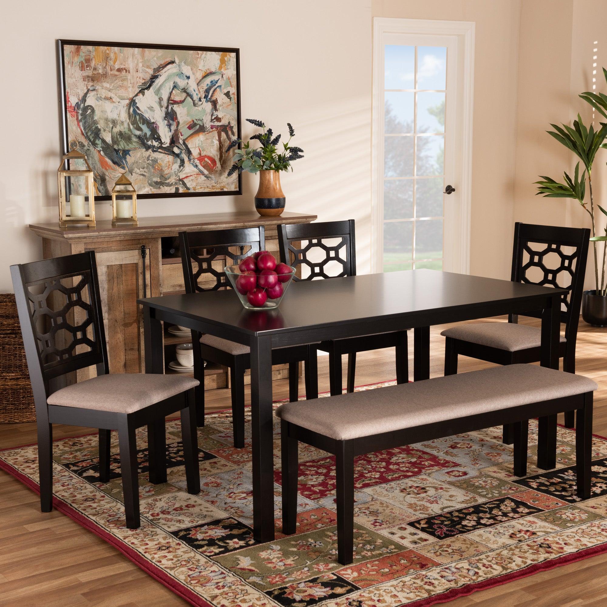 Gabriel Modern and Contemporary Sand Fabric Upholstered and Finished Wood 6-Piece Dining Set