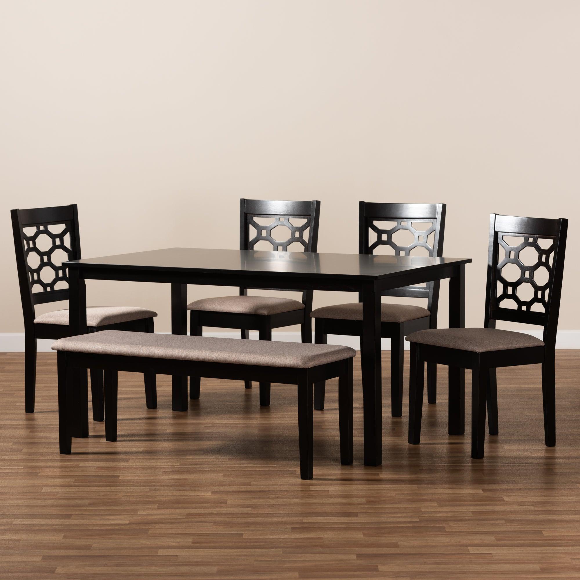 Gabriel Modern and Contemporary Sand Fabric Upholstered and Finished Wood 6-Piece Dining Set