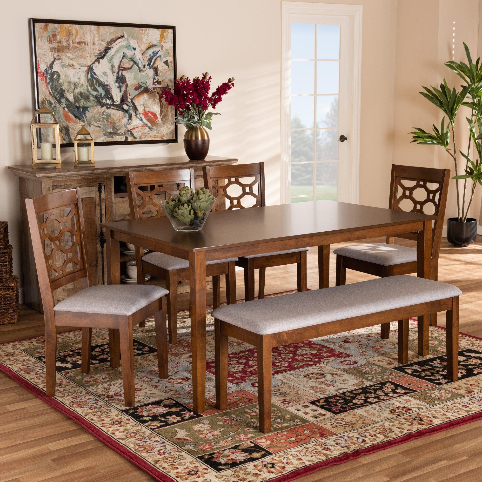 Gabriel Modern and Contemporary Fabric Upholstered and Finished Wood 6-Piece Dining Set