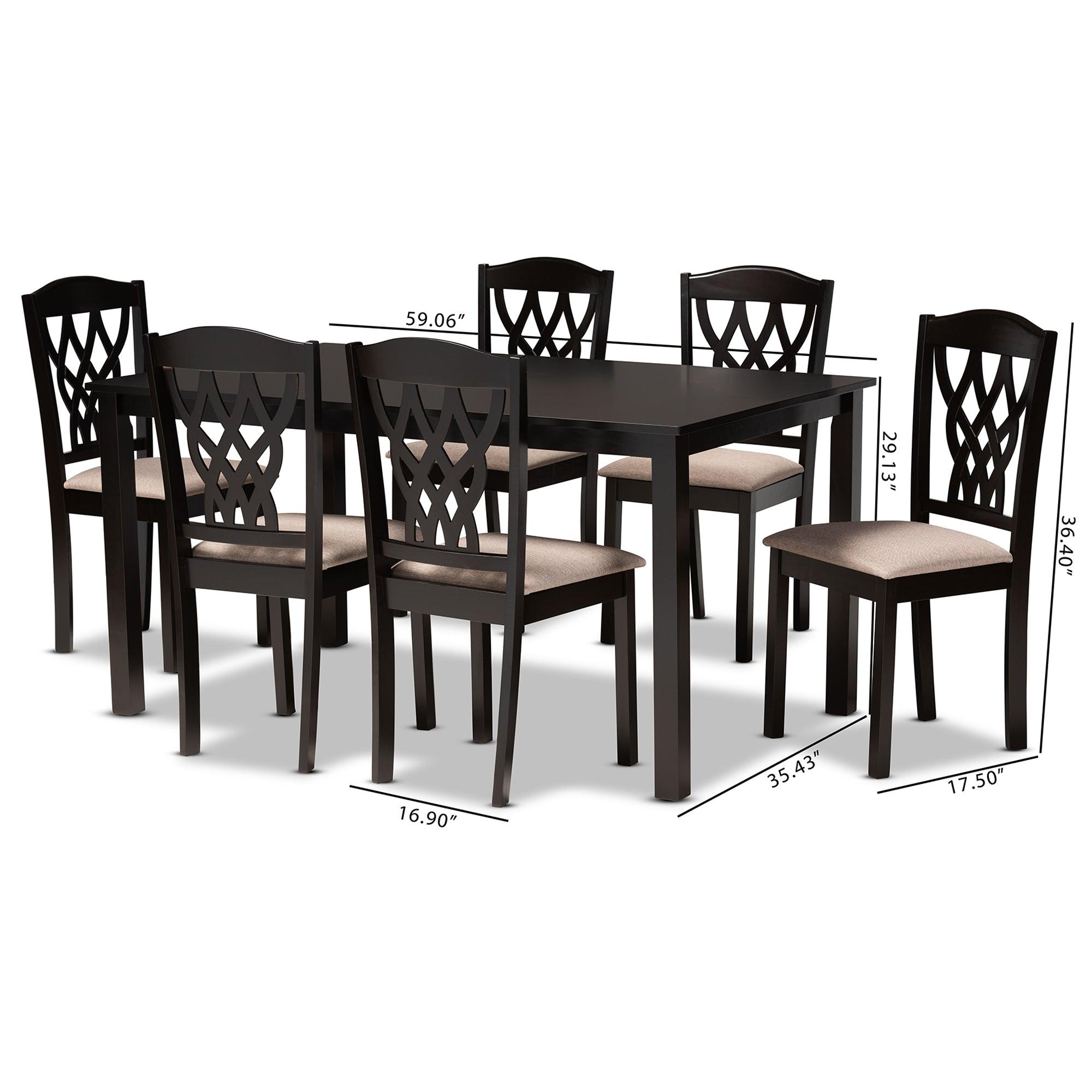 Salem Modern and Contemporary Sand Fabric Upholstered and Finished Wood 7-Piece Dining Set