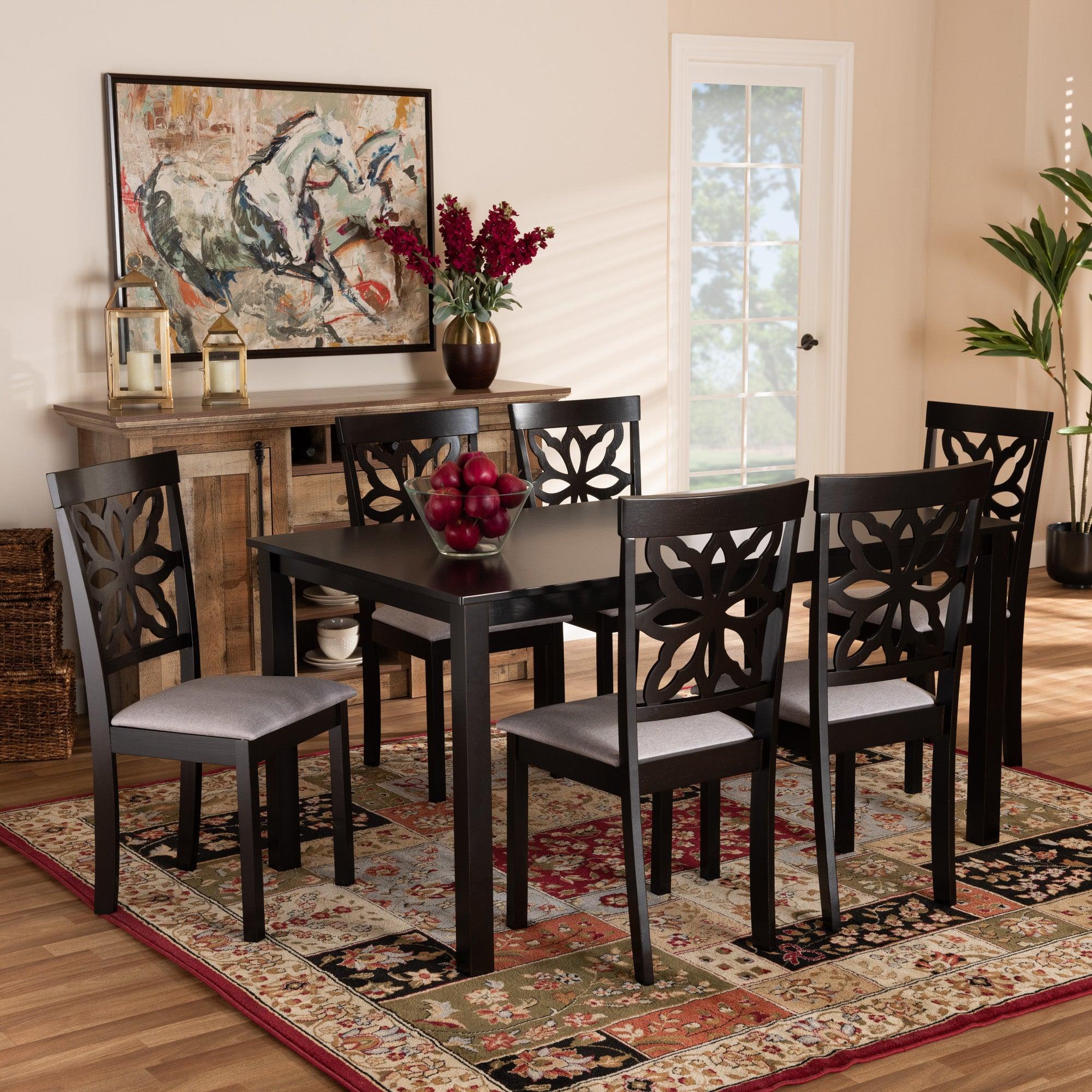Dallas Modern and Contemporary Fabric Upholstered and Finished Wood 7-Piece Dining Set