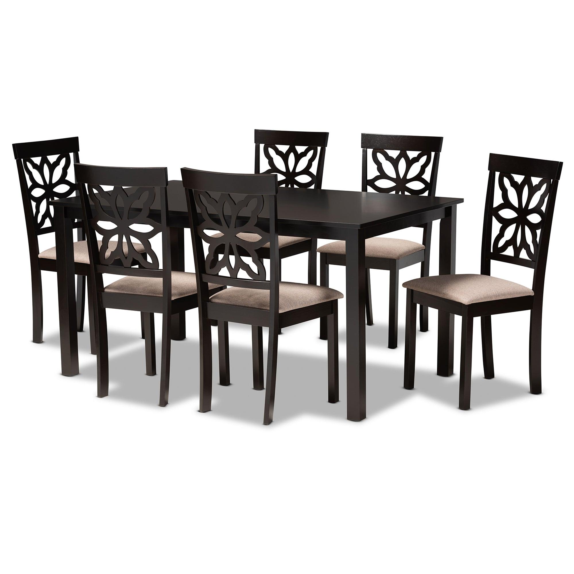 Dallas Modern and Contemporary Sand Fabric Upholstered and Finished Wood 7-Piece Dining Set