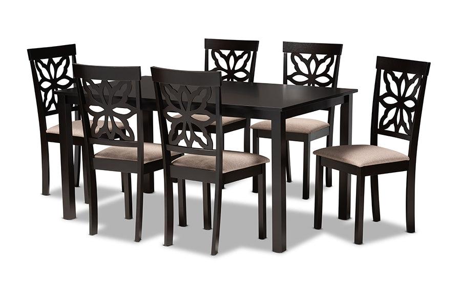 Dallas Modern and Contemporary Sand Fabric Upholstered and Finished Wood 7-Piece Dining Set