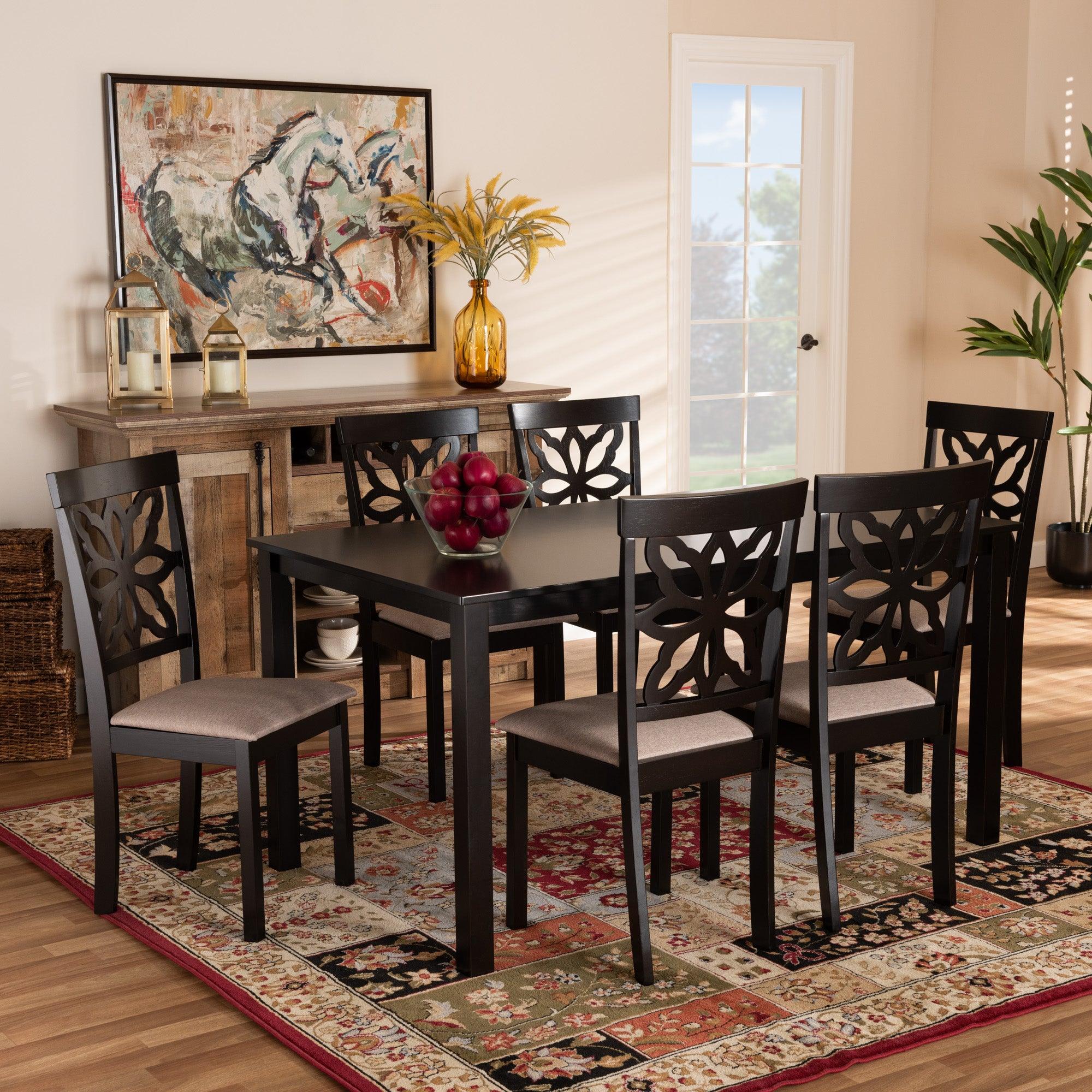 Dallas Modern and Contemporary Sand Fabric Upholstered and Finished Wood 7-Piece Dining Set