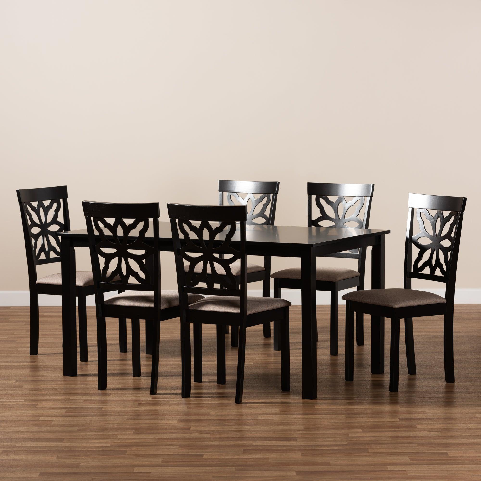 Dallas Modern and Contemporary Sand Fabric Upholstered and Finished Wood 7-Piece Dining Set